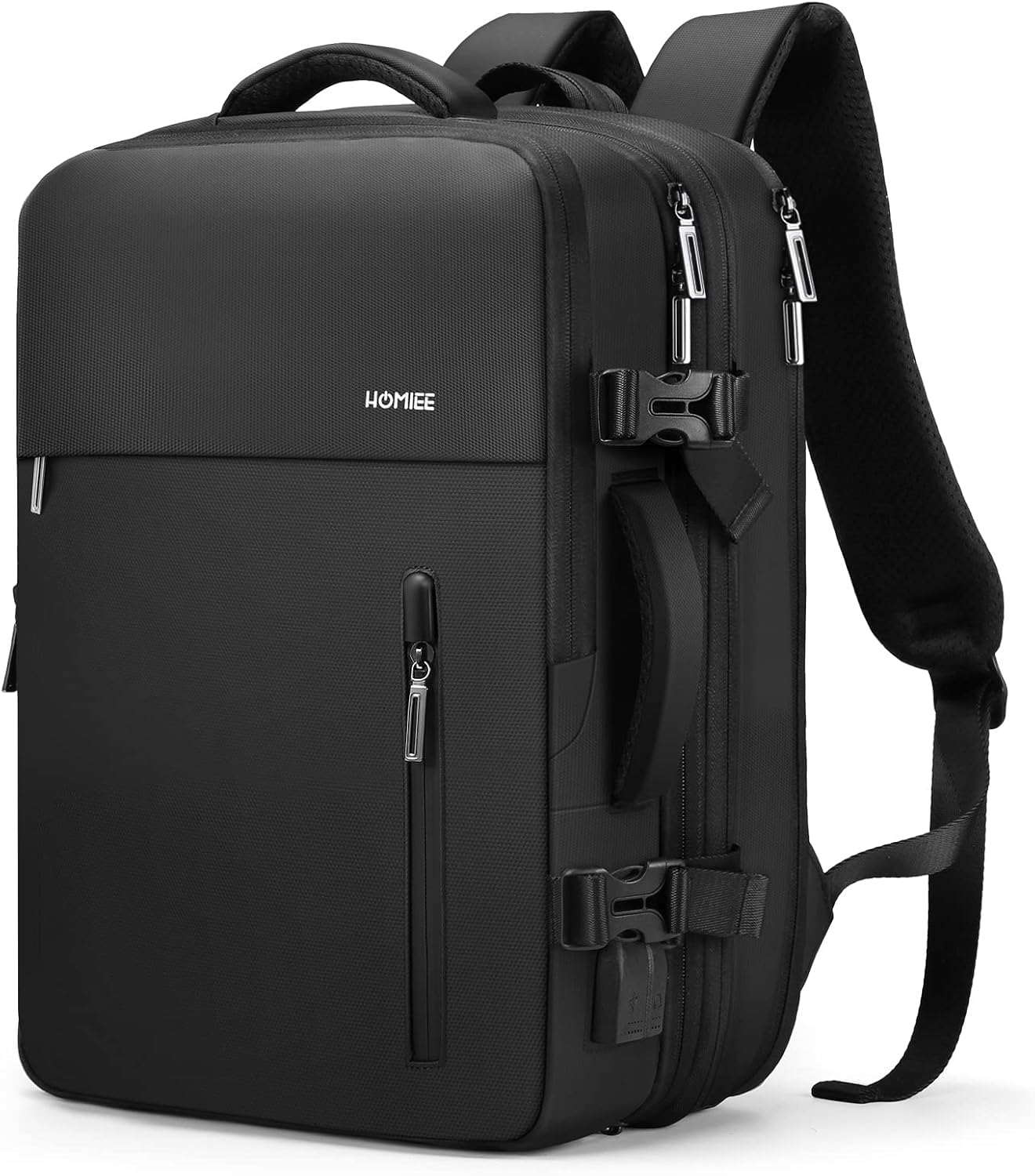HOMIEE Travel Backpack 40L Expandable Carry on Flight Approved Cabin Bag Business Laptop Backpack Fits 15.6" Waterproof Weekender Backpack with USB Port & Wet Pocket for Men Women Black