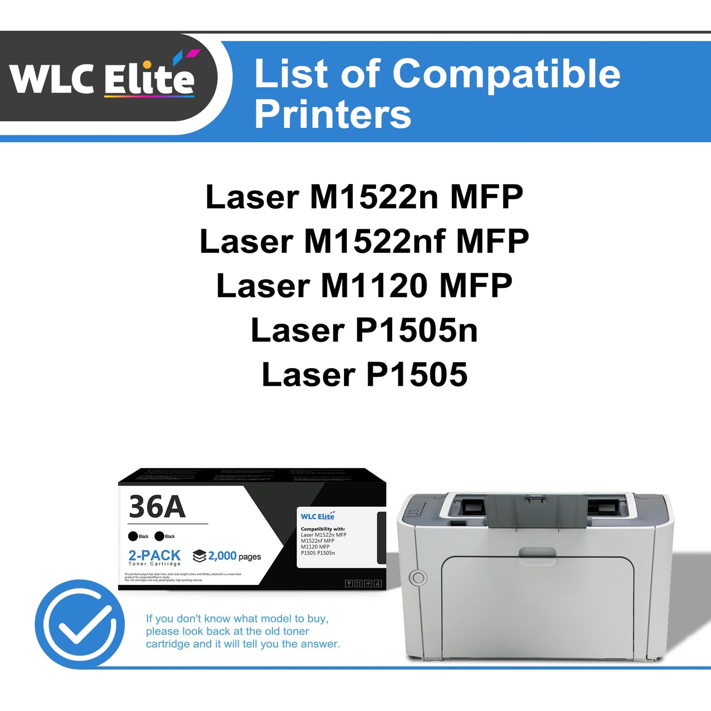 36A Toner Cartridge Black 2 Pack CB436A Replacement for HP 36A CB436A Toner Laser M1522n MFP M1522nf MFP M1120 MFP P1505 P1505n Printer