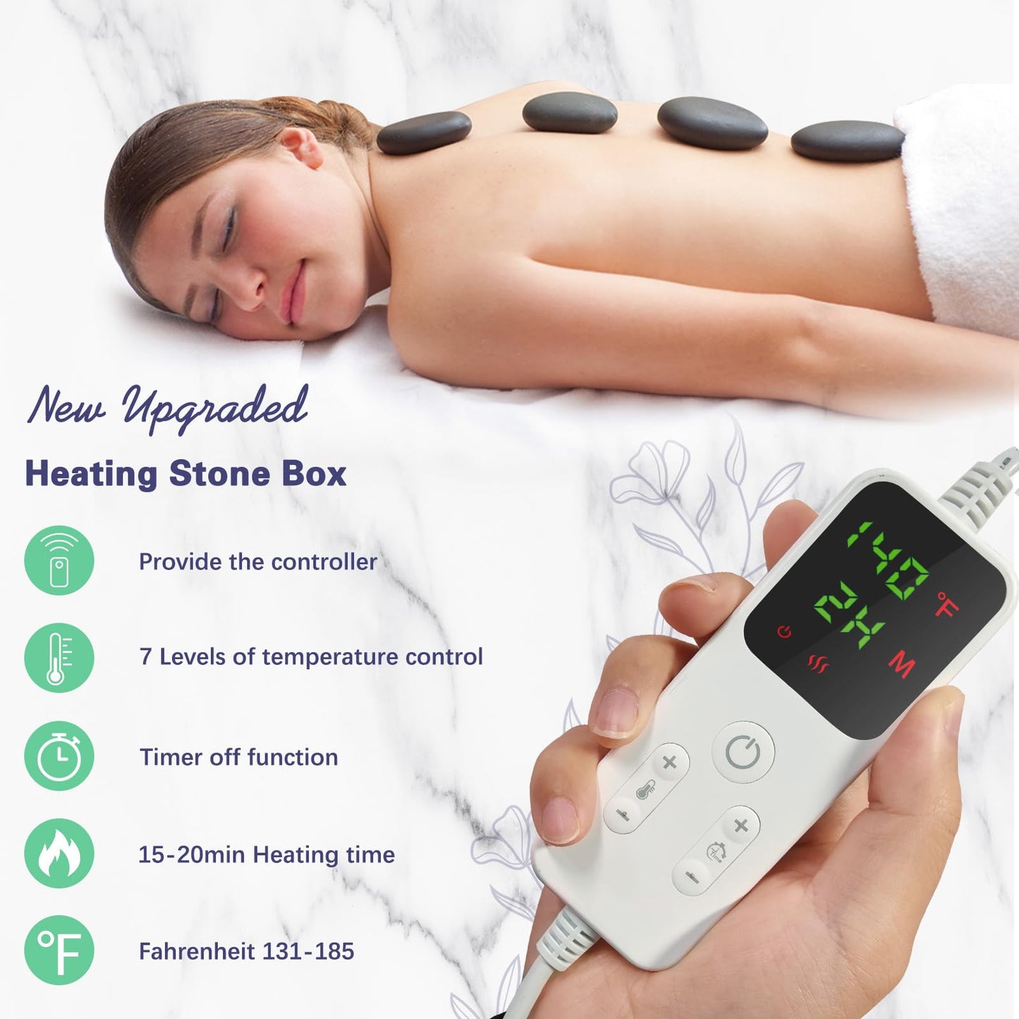 AICNLY Hot Stones Massage Set with Temperature Adjustment-20 Pcs Basalt Hot Stones with Heater Kit, Professional Massage Tool for Spa-Lymphatic Drainage