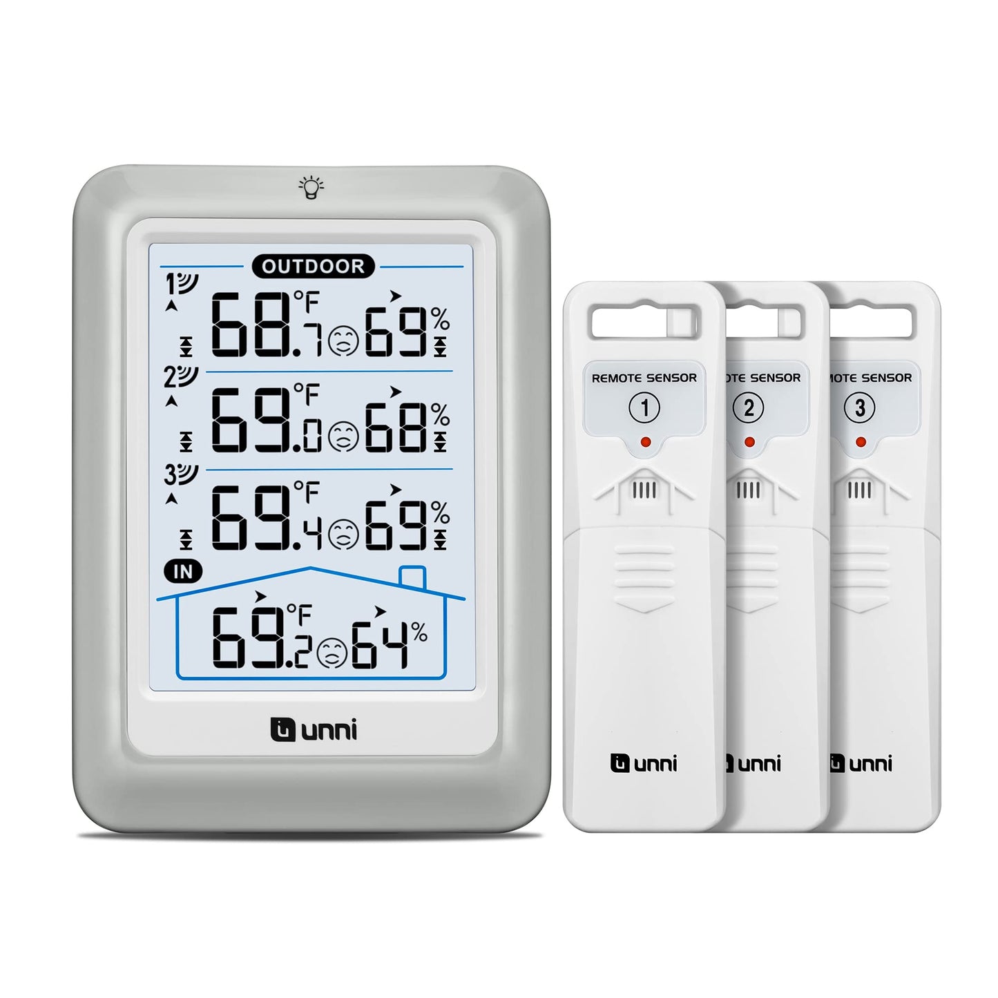 Weather Stations Indoor Outdoor Thermometer Wireless, 4.5 Inch Display Digital Hygrometer Thermometer Temperature Humidity Monitor with 330ft Range Sensor and Adjustable Backlight (White)