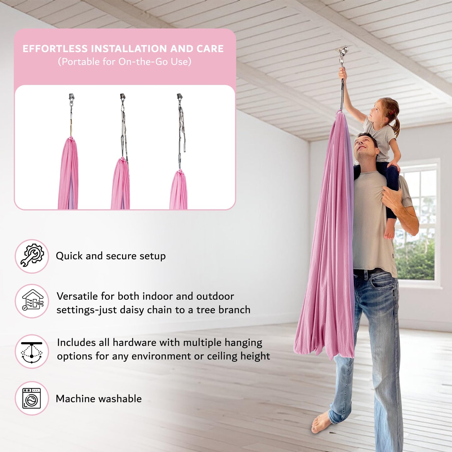 Bradoro Double Layer Reversible Sensory Swing | Outdoor and Indoor Swing for Kids and Adults Up to 260 lbs | Autism Cocoon Swing | Kids Sensory Swing Indoor | ADHD (Pink/Purple)