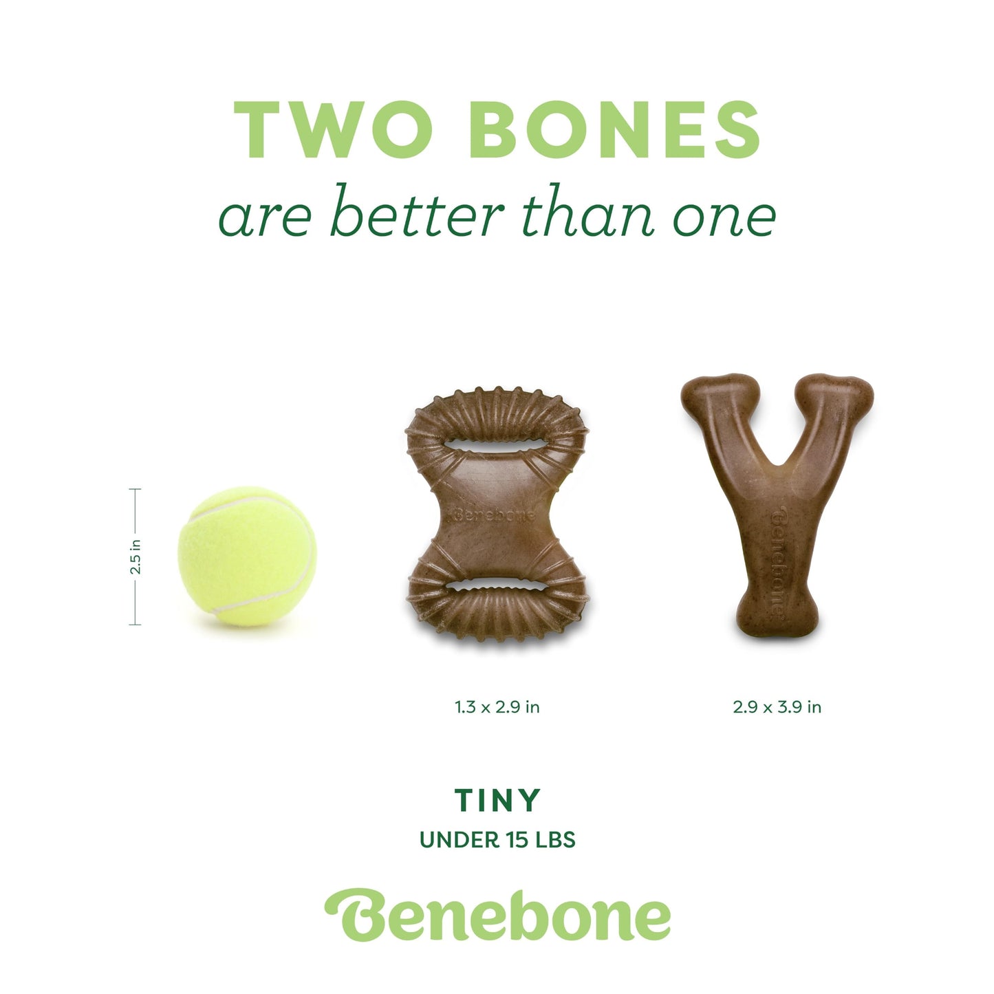 Benebone Tiny 2-Pack Dog Chew Toys, Made in USA, Real Bacon Flavor, Small