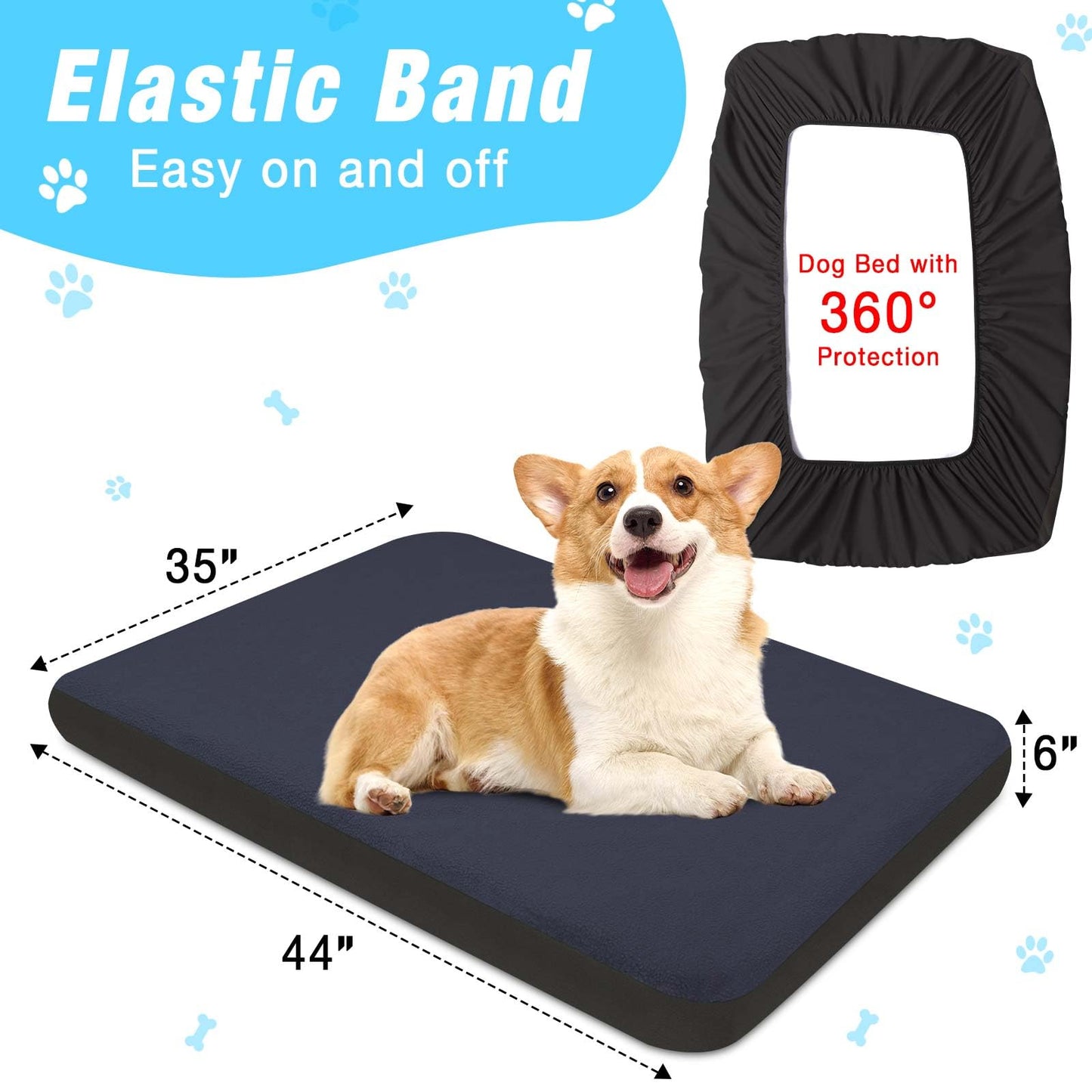 Dog Bed Covers Replacement Washable 100% Waterproof Dog Bed Cover 2 Pack Soft Noiseless Dog Bed Sheets for Dog Bed/pet Bed, 44" x 35" Blue