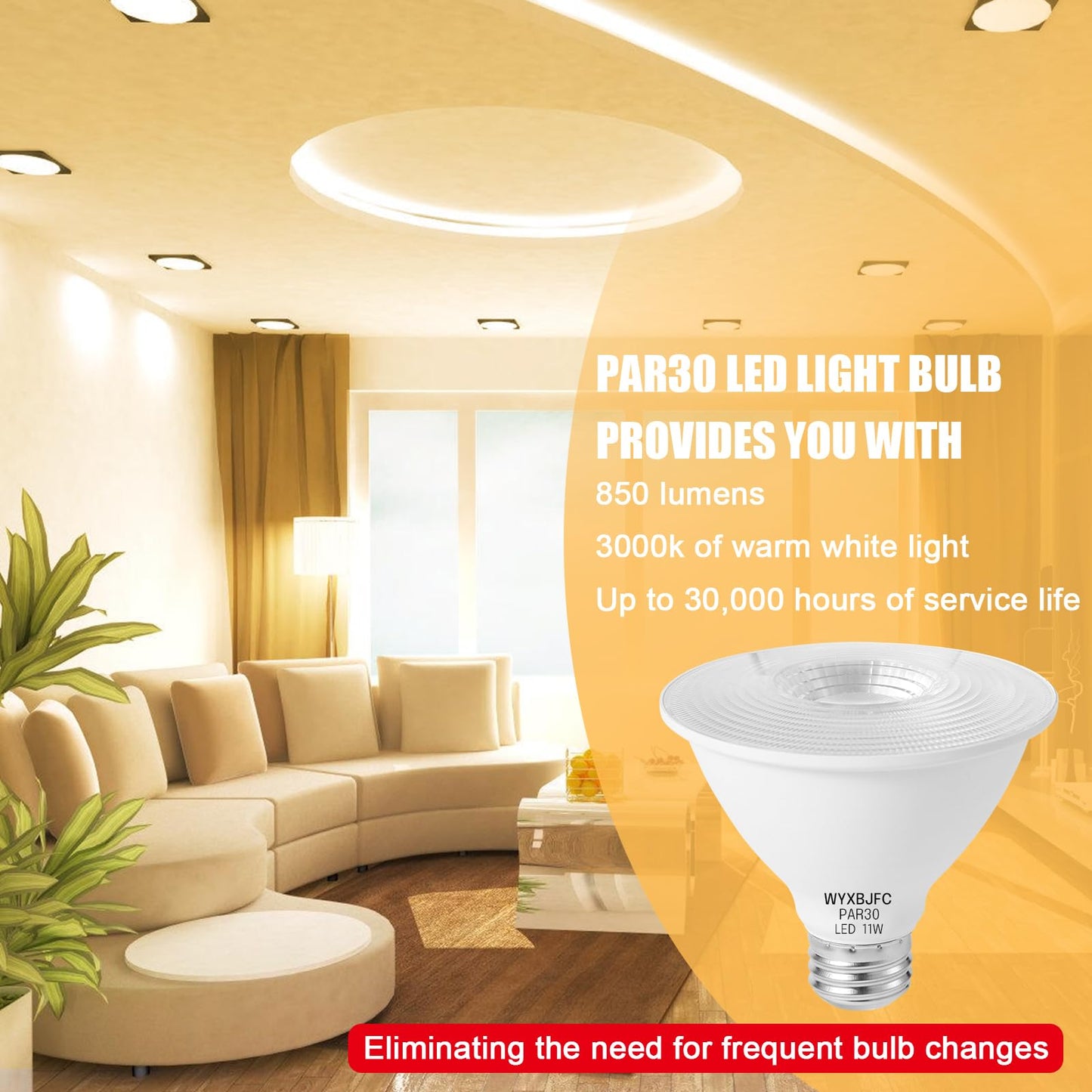 Par30 Short Neck LED Bulb - 6 Pack Dimmable LED Flood Light Bulbs, 3000k Warm White 11W LED Light Bulbs 75 Watt Equivalent, 850 Lumens with E26 Base LED Bulb for Indoor, Outdoor, Porch
