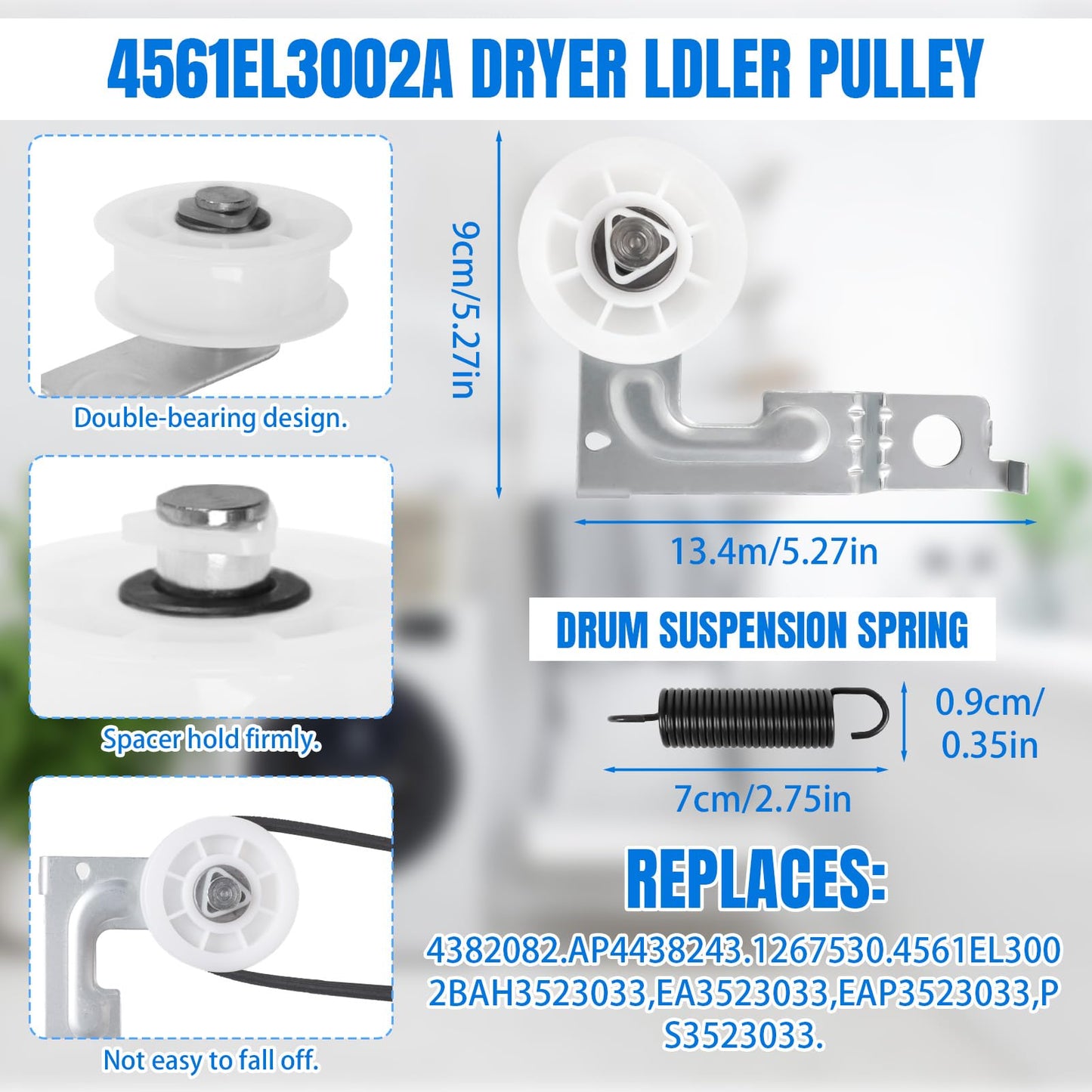 Upgraded Dryer Repair Kit Fits to LG Kenmore Dryers includes 4581EL2002C Dryer Drum Roller 4561EL3002A Dryer Idler Pulley with Spring, 4400EL2001A Dryer Belt