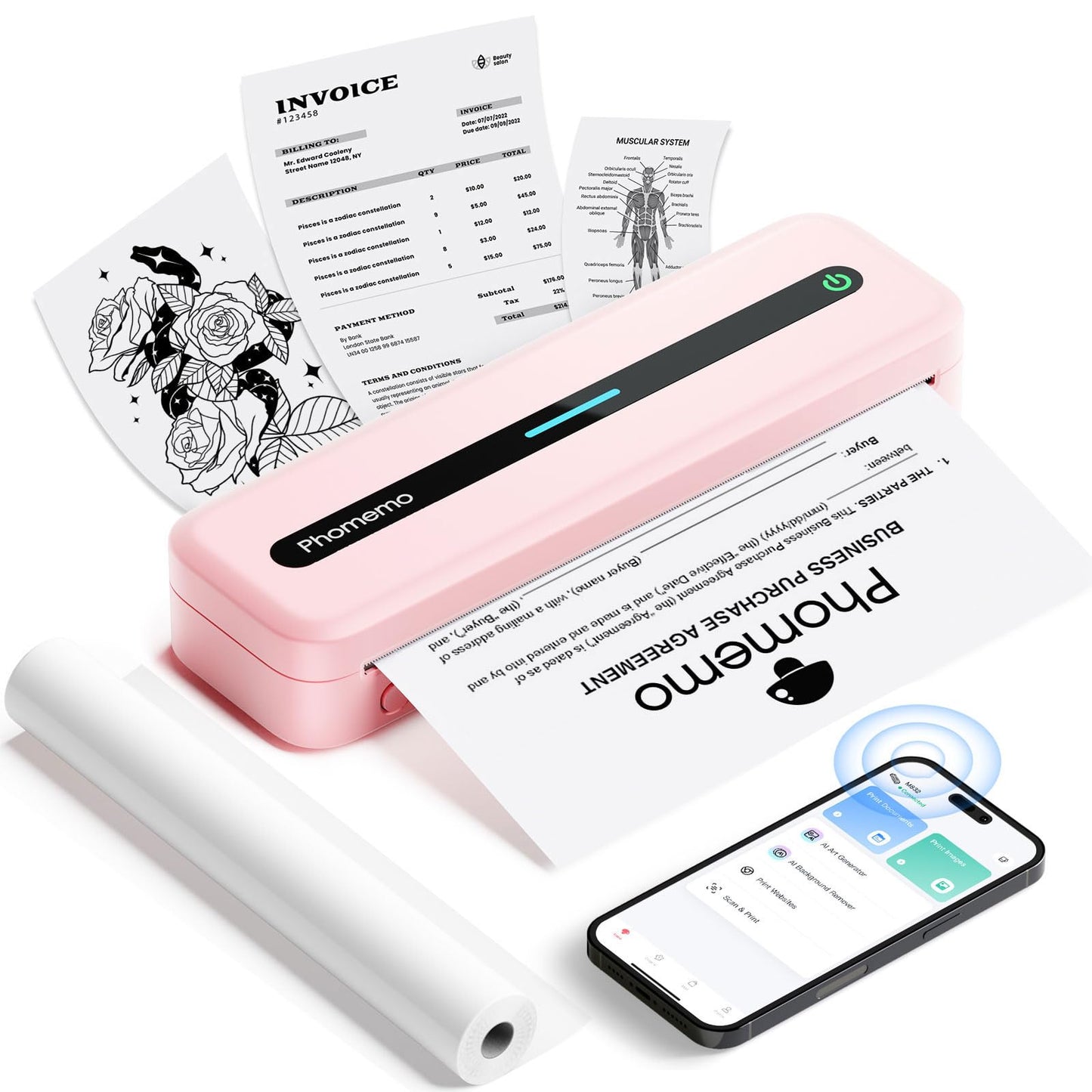 Phomemo M832 Portable Printer, Inkless Thermal Printer, Portable Printers Wireless for Travel, Support 8.5" X 11" & A4 Thermal Paper, Bluetooth Mobile Printer Compatible with iPhone Android Laptop