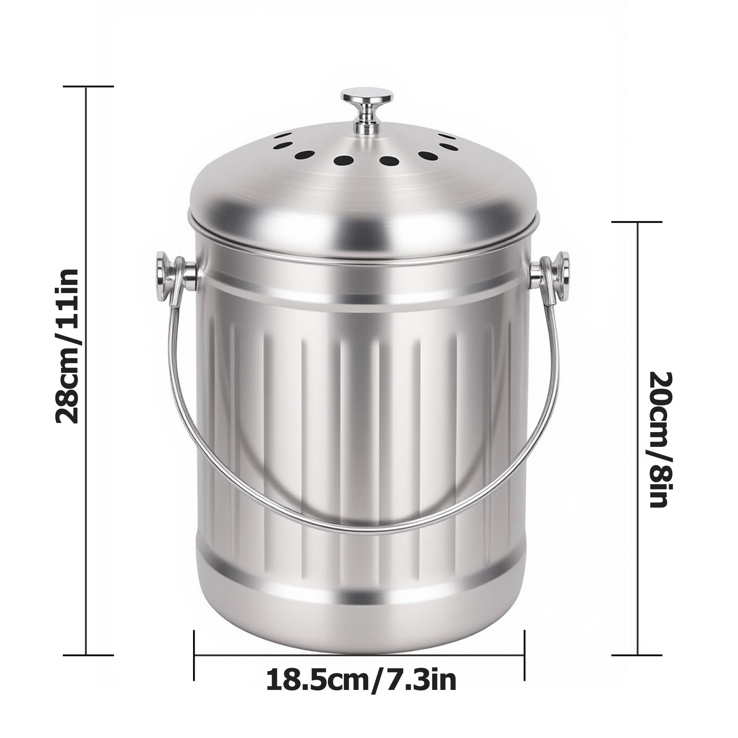 Veinvify 1.3 Gallons 5L Brushed Stainless Steel Kitchen Countertop Undersink Indoor Odorless Composting Compost Bin Countertop Composter with Charcoal Filter Inside Lid Brushed