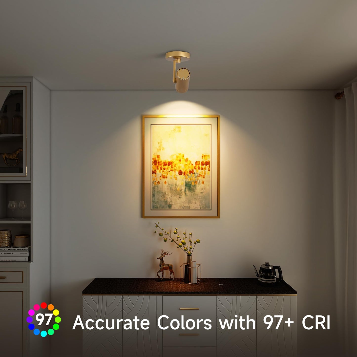 Opulux 12W LED Dimmable Zoomable Ceiling Spotlight Indoor – Adjustable Surface Mount Accent Light for Corridor, Living Room, Plants & Painting | Warm White 3000K CRI 97, Flicker-Free, Gold