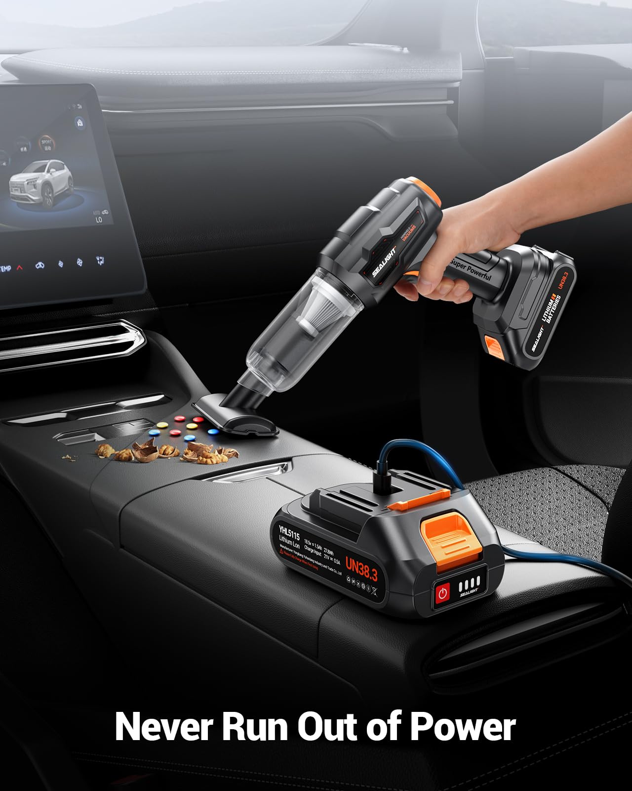 SEALIGHT Handheld Car Vacuum Wireless, Handheld Vacuum Cleaner with 21000pa High Power Suction, Two Batteries Long Endurance, 18V/120W Mini Vacuum Cleaner for Car, Home, Office,