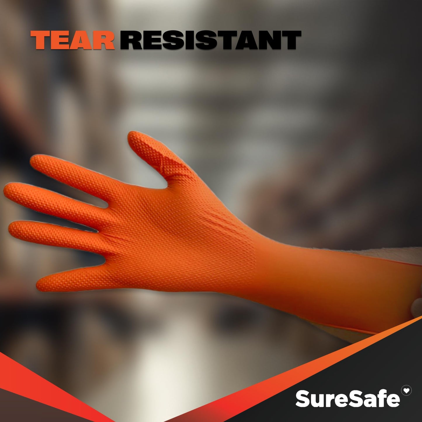 [200 Pack] SURESAFE 8 Mil Nitrile Gloves Large, Orange Mechanic Gloves Disposable Heavy Duty, Powder & Latex Free, Diamond Grip, Fully Textured & Ribbed, For Work, Mechanics, Plumbing