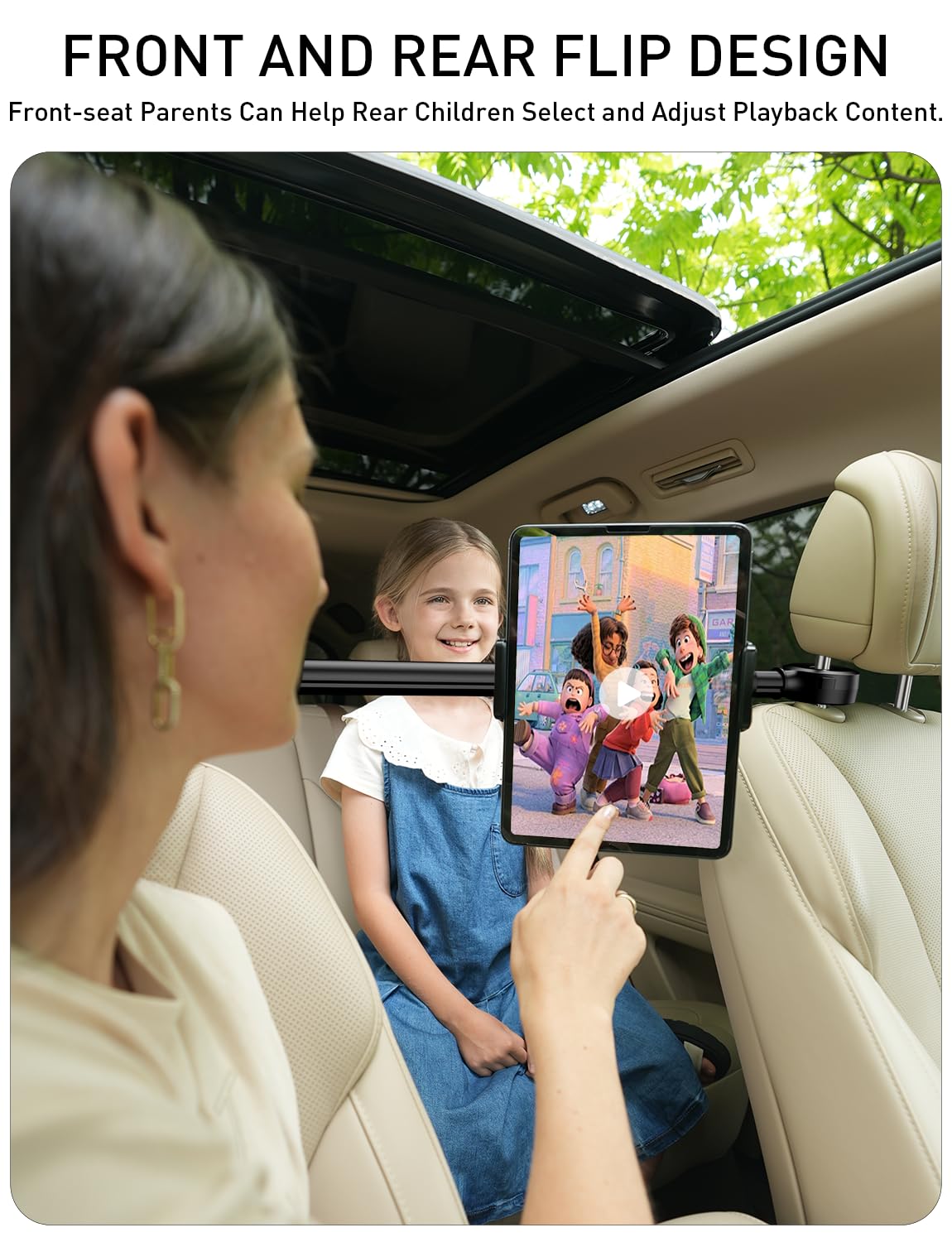 Car Headrest Tablet Holder for iPad: [Front & Rear Flip Mount] Adjustable Back Seat Tablet TV Portable Monitor Holder, Car Road Trip Essentials for Kids Compatible with 4.7-16.1" Devices