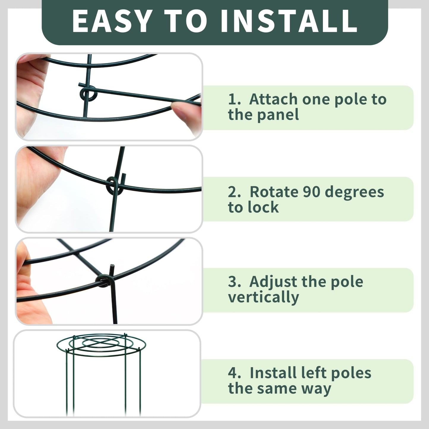 4 Pack Peony Cages and Supports 32" H x 14" D, Green Metal Rust-Proof Peony cage Round Cross-Concentric Frame & Removable 4 Legs (5mm Wire Rod) for Outdoor/interieur Plants,Rose,Hydrangea