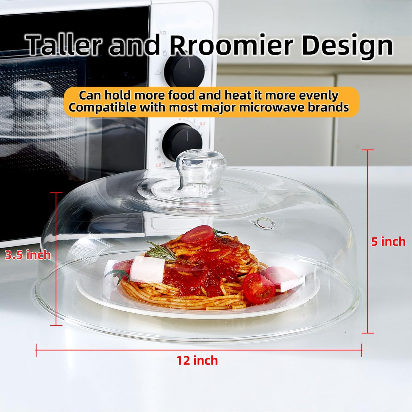 12 inch Large Glass Microwave Splatter Cover for Food,5 inch Tall BPA-Free Non Toxic Non Plastic Microwave Lid Guard