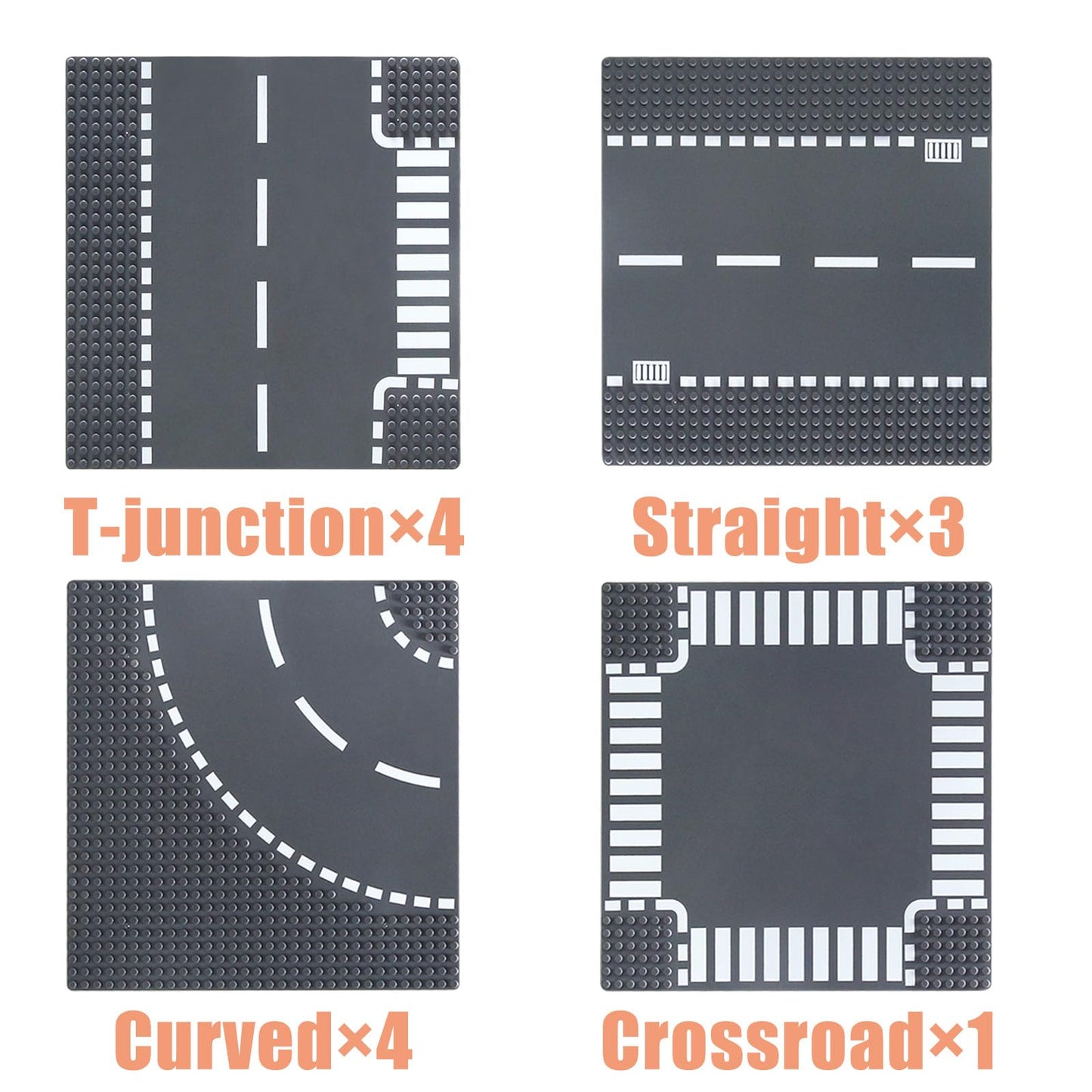 Pack of 12 Street Base Plates, City Street Building Base Plate Toy Compatible with All Major Brands, for Age 3 and Up, 10 x 10 Inches (Grey)