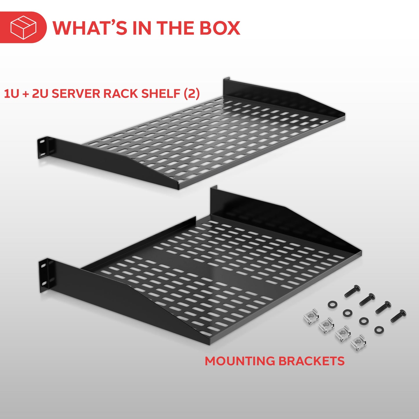 Pyle 1U+2U Server Rack Shelves - 19-Inch Universal Device Mount Tray, Good Air Circulation, Cantilever Mount, Wall Mount Rack, Network & Audio/ Studio Equipment - Weight Capacity 110lb/49kg