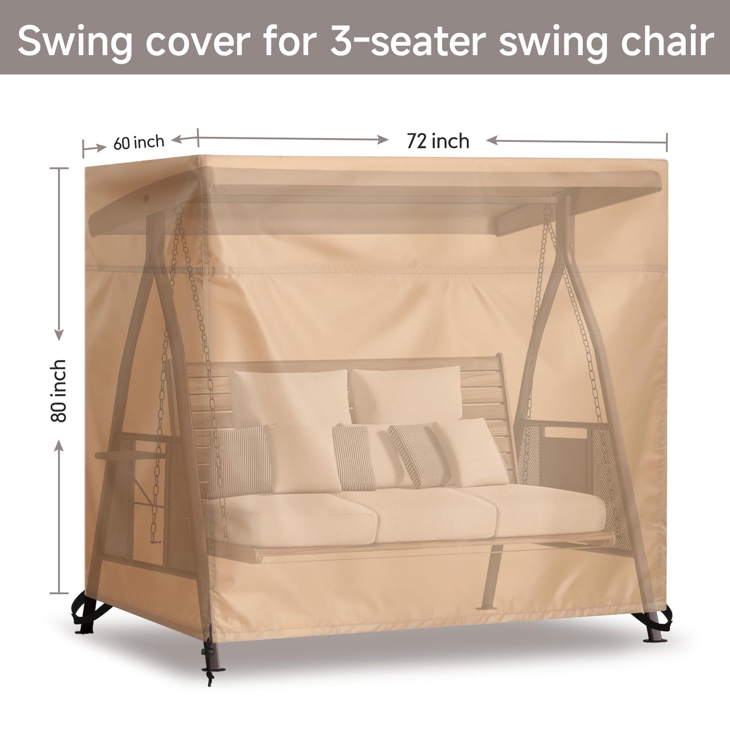 uHousDeco Outdoor 3 Triple Seater Hammock Patio Swing Chair Cover Water-Resistant All Weather Protection Beige Color