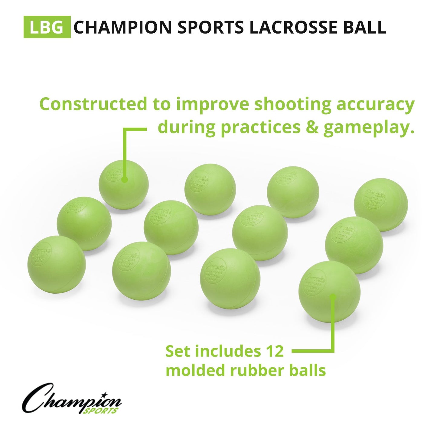 Champion Sports Official Lacrosse Balls (Green, Pack of 12)