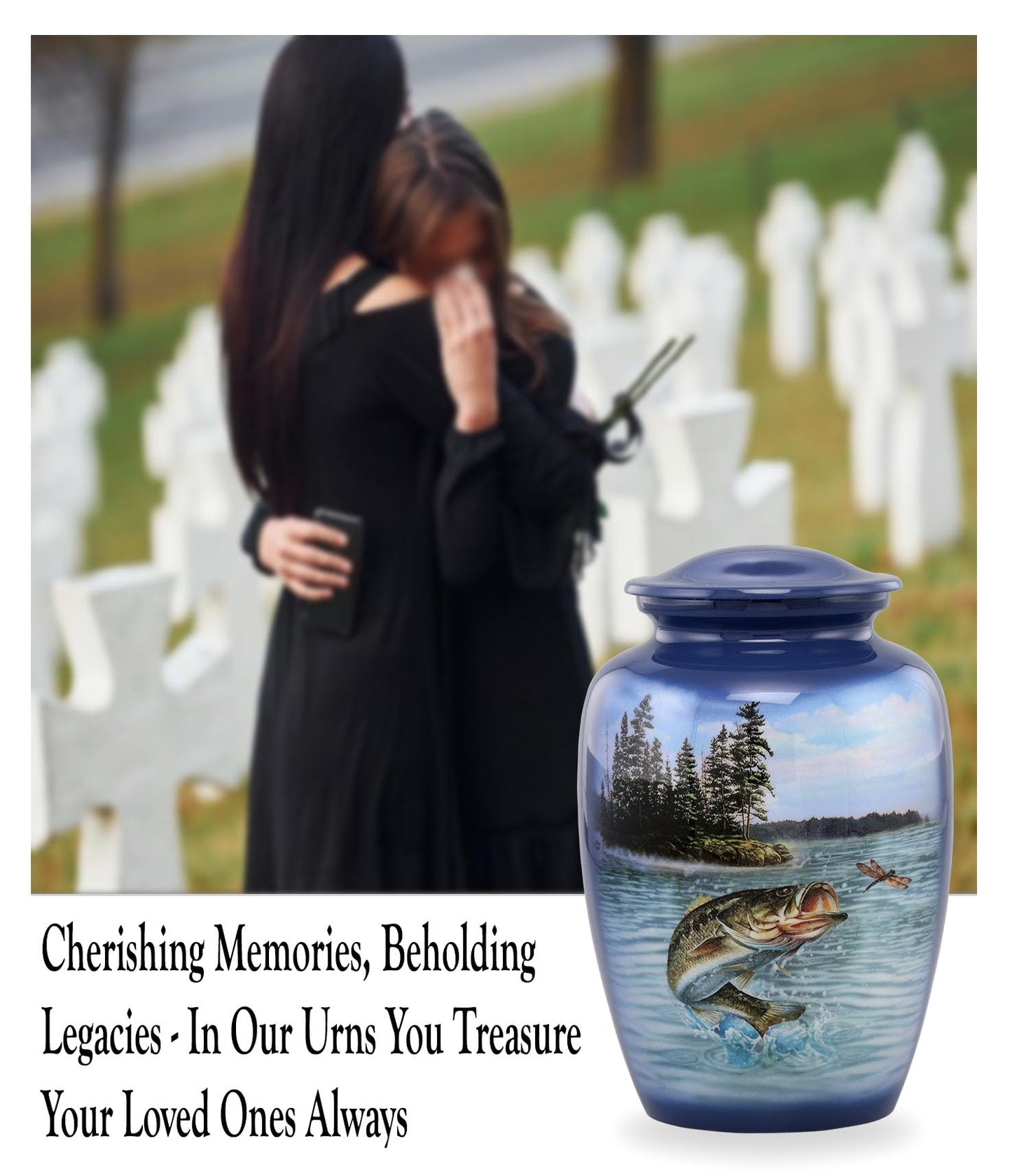 Bass Fishing Urn - Bass Fish Cremation Urn for Ashes - Adult Fishing Urn - Handcrafted Adult Bass Fish Funeral Urn - Fishing Memorial Urn with Velvet Bag (Large)