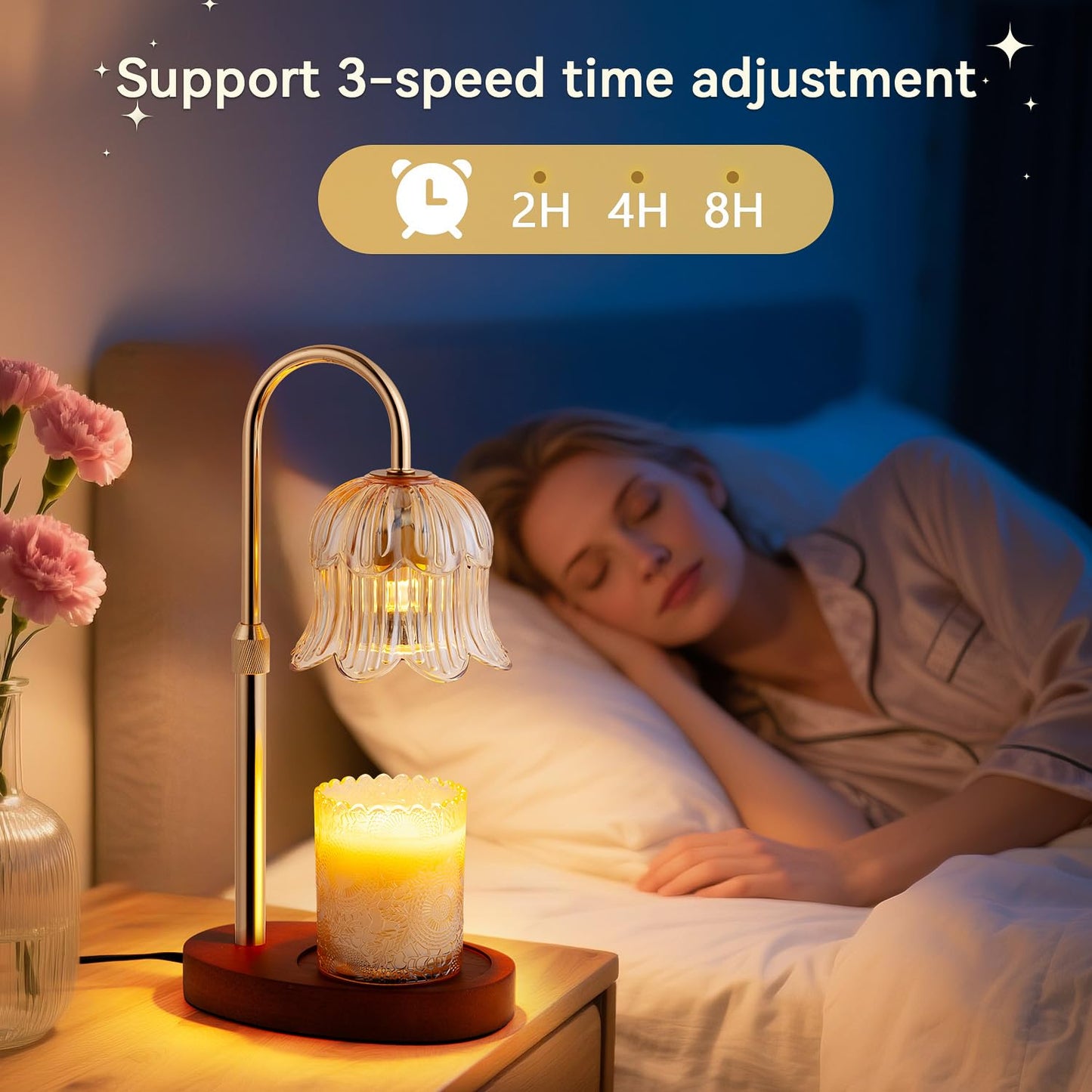 Candle Warmer Lamp with Timer and Dimmer, Adjustable Height Electric Candle Warmer Flower Lamp Wax Melt Warmer for Jar Candles - Birthday Gifts for Women Mom Mother's Day Home Living Bedroom Decor