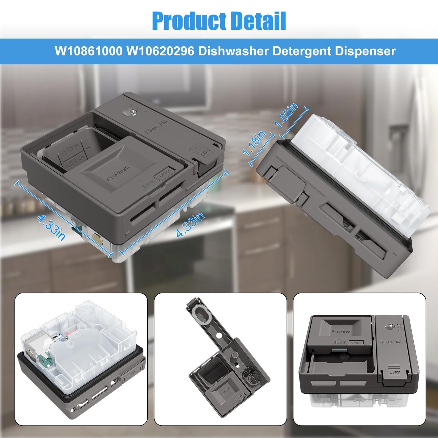 UPGRADED W10861000 Dishwasher Detergent Dispenser Compatible With Whirlpool Kitchenaid Maytag Dishwasher Detergent Dispenser Replacement Parts W10620296 W10620298 WDT730PAHZ0 Soap Dishwasher Dispenser