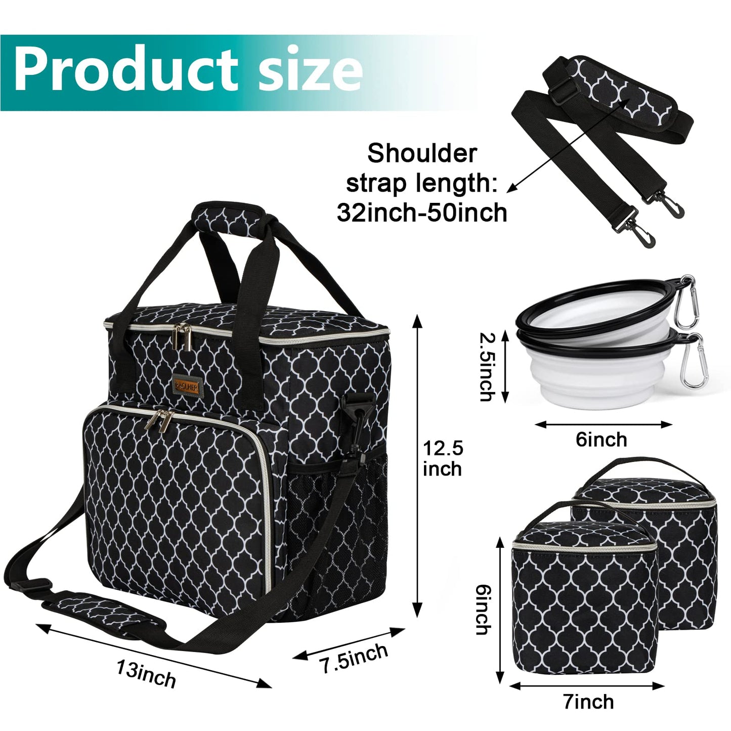 BAGLHER Dog Travel Bag, Pet Travel Bag（All Pet Travel Supplies）, with 2 Pet Food Containers and 3 Collapsible Silicone Bowls; Essential Kits for Pet Travel DLblack