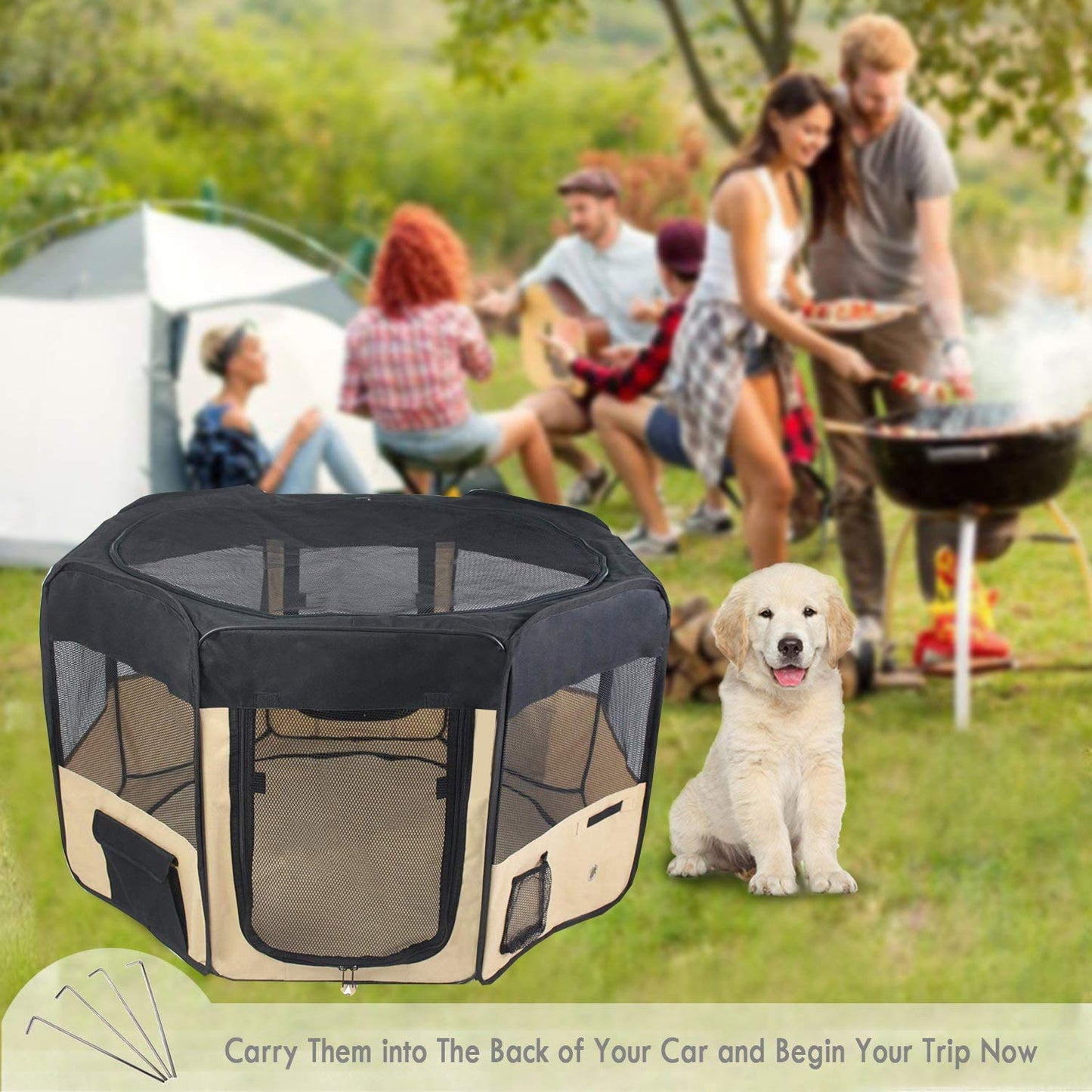 ZuHucpts 48" Portable Foldable Pet Playpen Exercise Pen for Dogs Puppies/Cats | Indoor/Outdoor Use