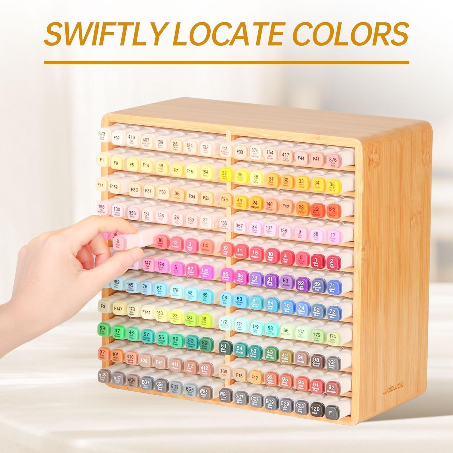 walowalo Marker Organizer Hold 176 Markers Bamboo Pen Holder Art Supply Pencil Storage 22 Compartments All-in-One Alcohol Marker Storage for Home Office Desk Classroom Birthday Gifts