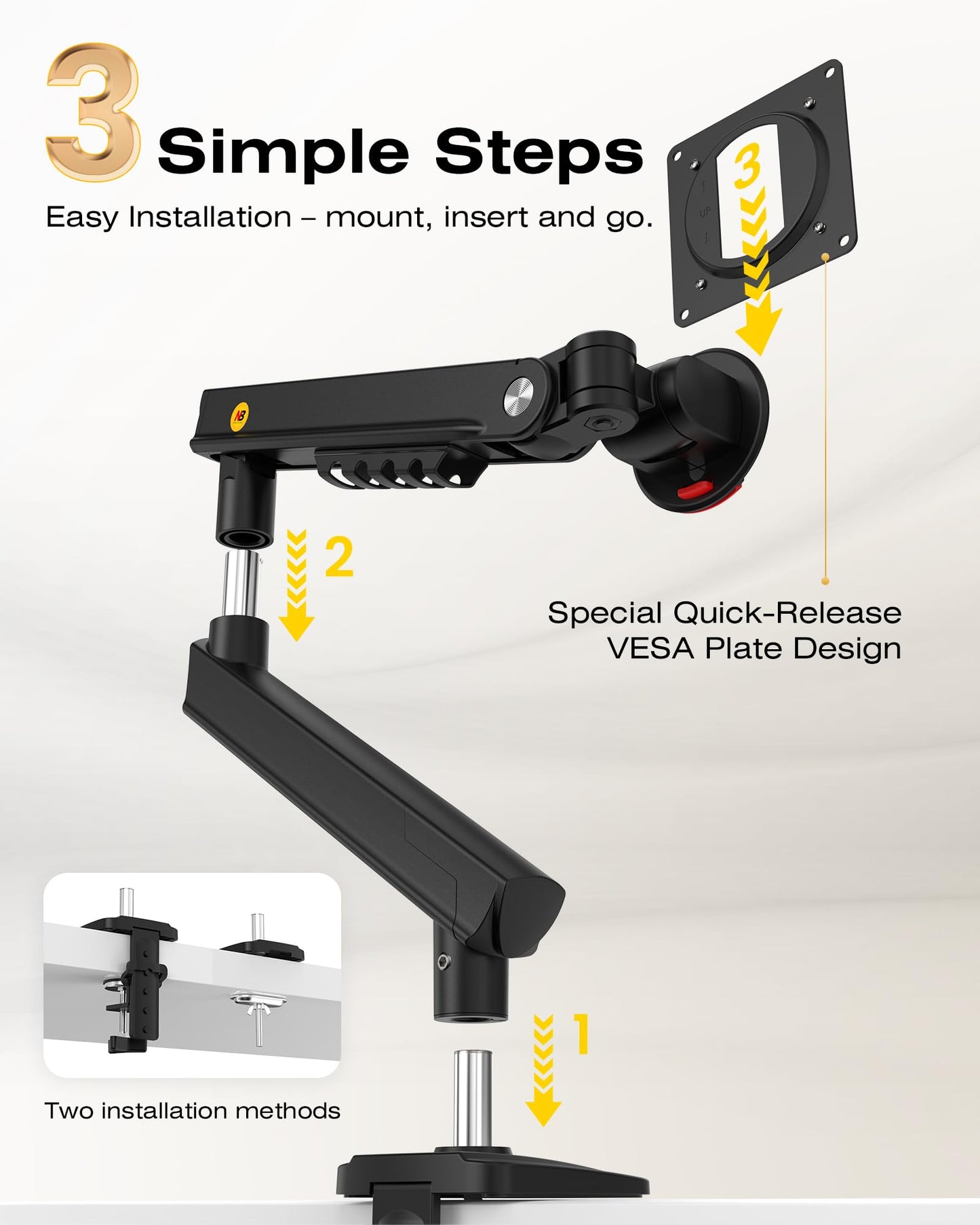 NB SmooVex™ Single Computer Monitor Mount, Monitor Stand fits up to 32 Inch, Mechanical Spring Monitor Arm, VESA 75/100 mm, Model-A5 (Black)