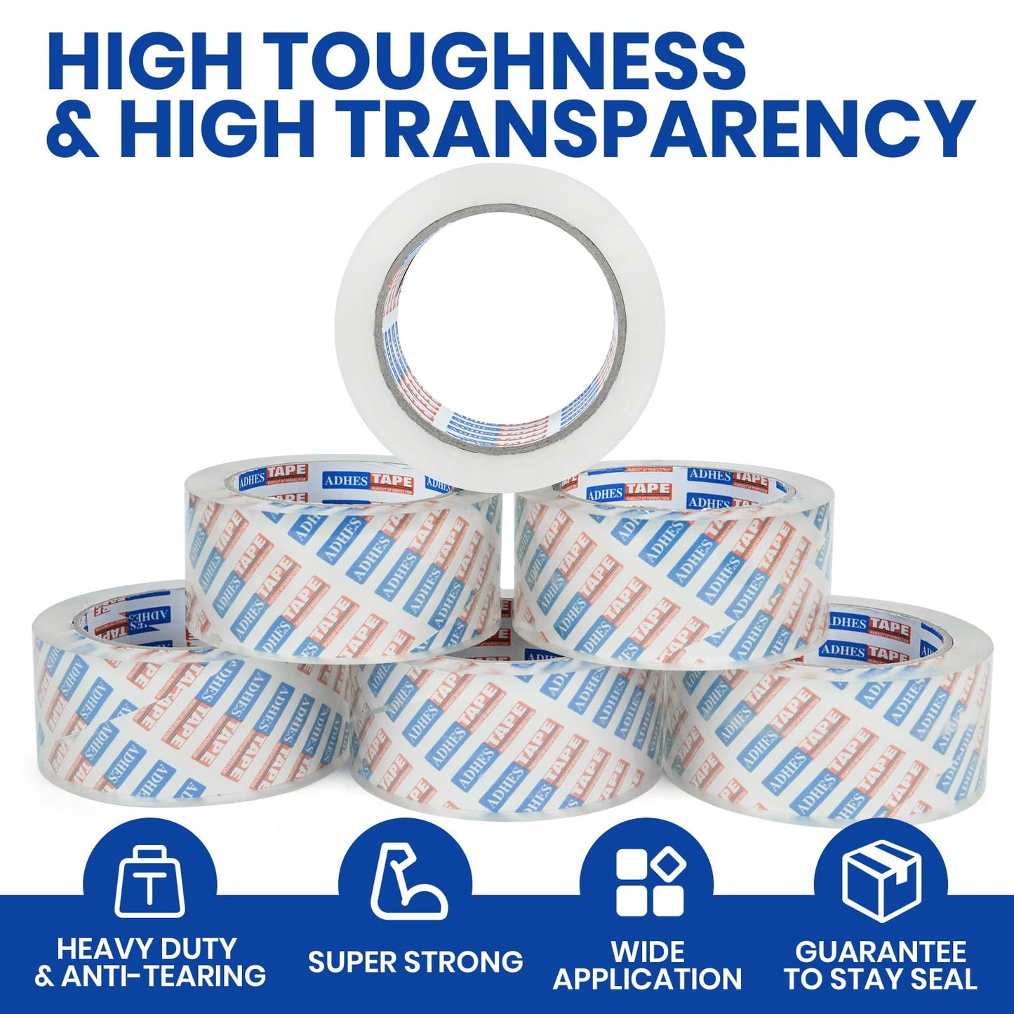 ADHES Shipping Tape Packaging Tape Packing Tape for Moving Boxes Heavy Duty Clear, 55M Per Roll 1.88 Inch Width,2.7Mil(12Rolls)