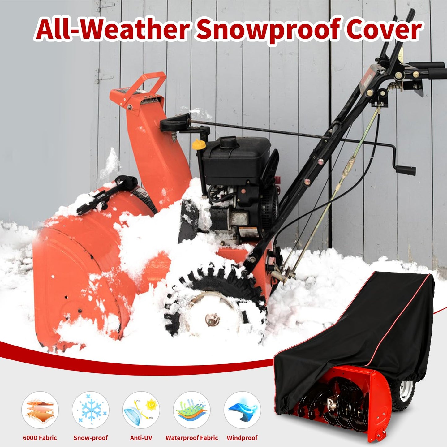 AUTOLION Snow Blower Cover, Heavy Duty 600D Oxford Fabric, Bottom Elastic Band and Reflective Strips on Both Sides, Universal Snowblower All-Weather Outdoor Waterproof Snow Protection Cover (Black)