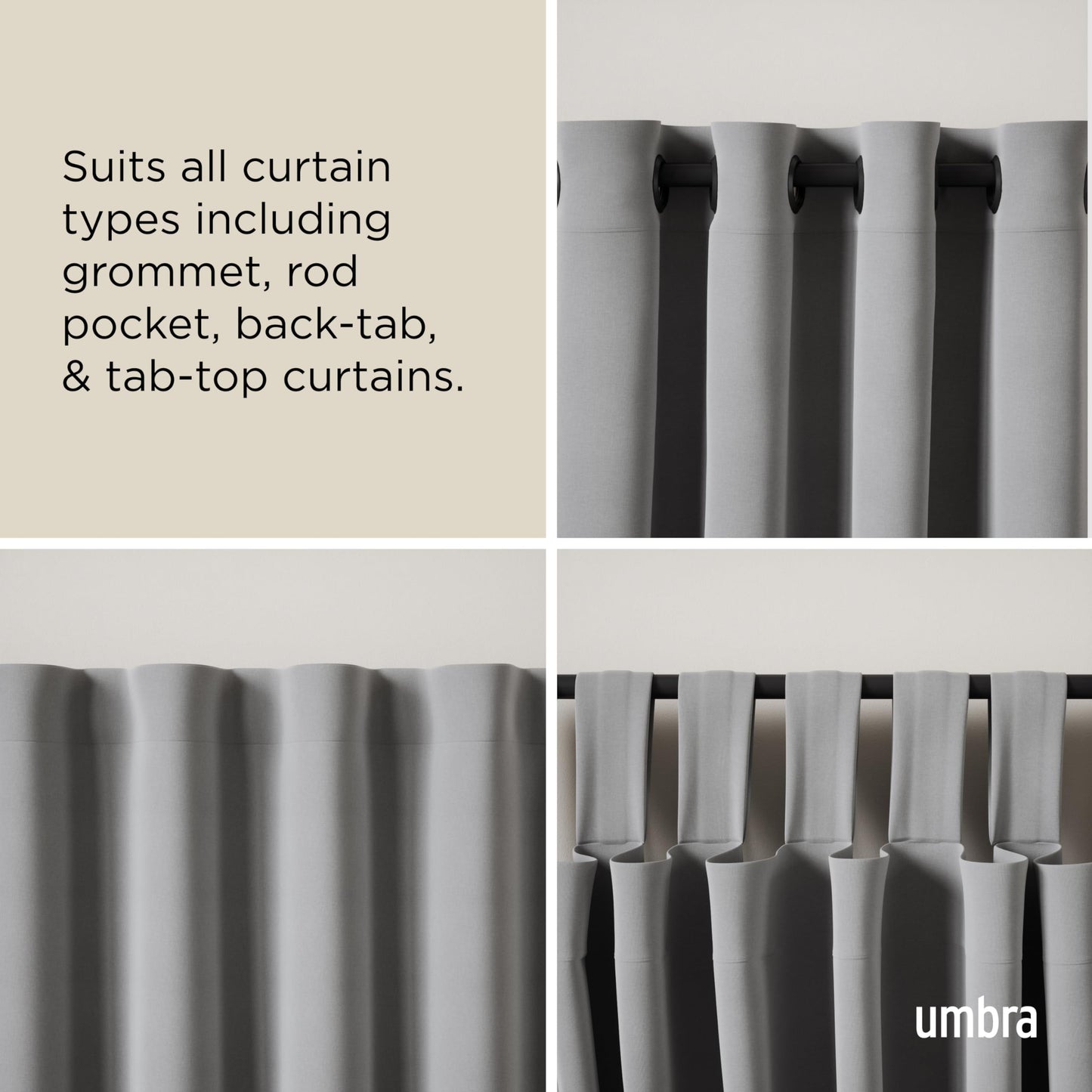 Umbra Twilight Curtain Rod Set – Wrap Around Design Ideal for Blackout or Room Darkening Panels, 30 to 84 Inches, Black