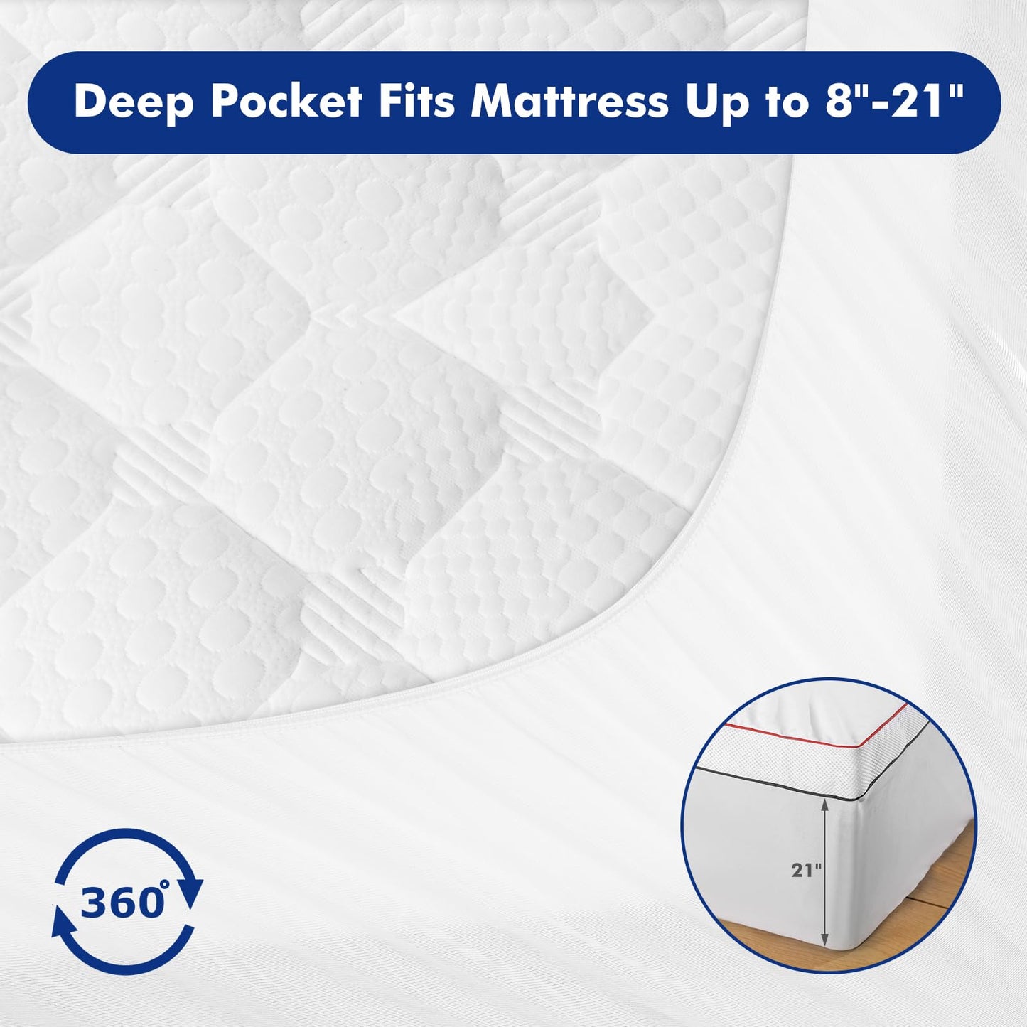 Extra Thick Mattress Topper Double/Full Size Winter Warm Mattress Pad Cover 800GSM 400 TC Breathable Pillow Top 8-21 Inch Elastic Deep Pocket - Overfilled with Down Alternative(54"x75"White)