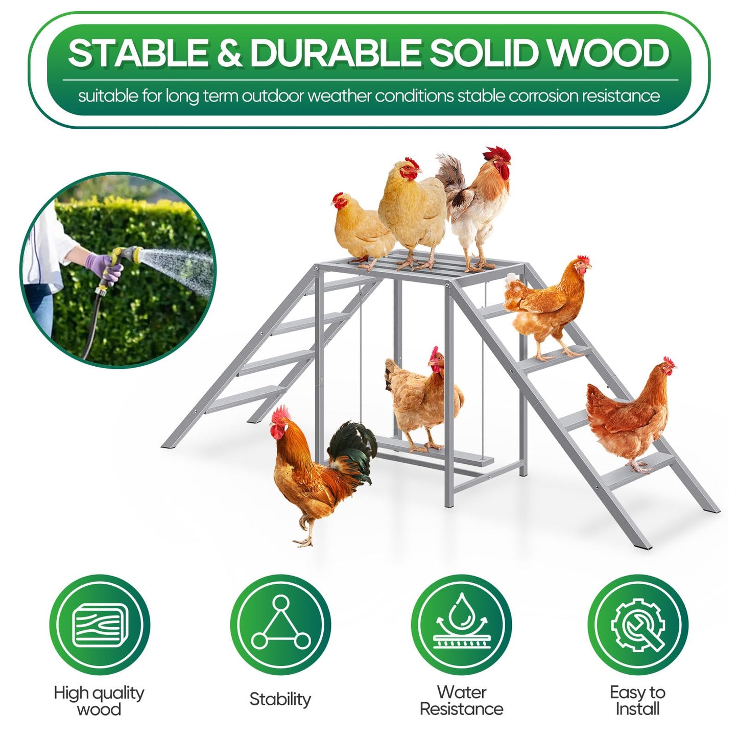 Chicken Coop Perches with Swing, Roosting Bars, Chicken Run Accessories Toy, Wooden Ladder for Pet's Healthy & Happy, Sturdy and Easy to Clean, Suitable for Backyard Farm