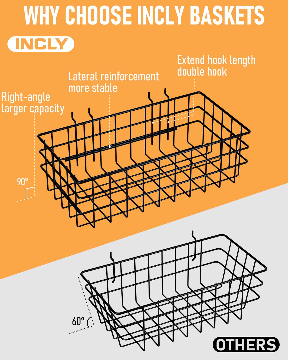INCLY 4 Pack Pegboard Baskets Bins Set, 4 Size Square Style Black Metal Wire Pegboard Bins for Peg Board Organizing Tools, Peg board Accessories for Workbench Garage Wall Storage Attachments