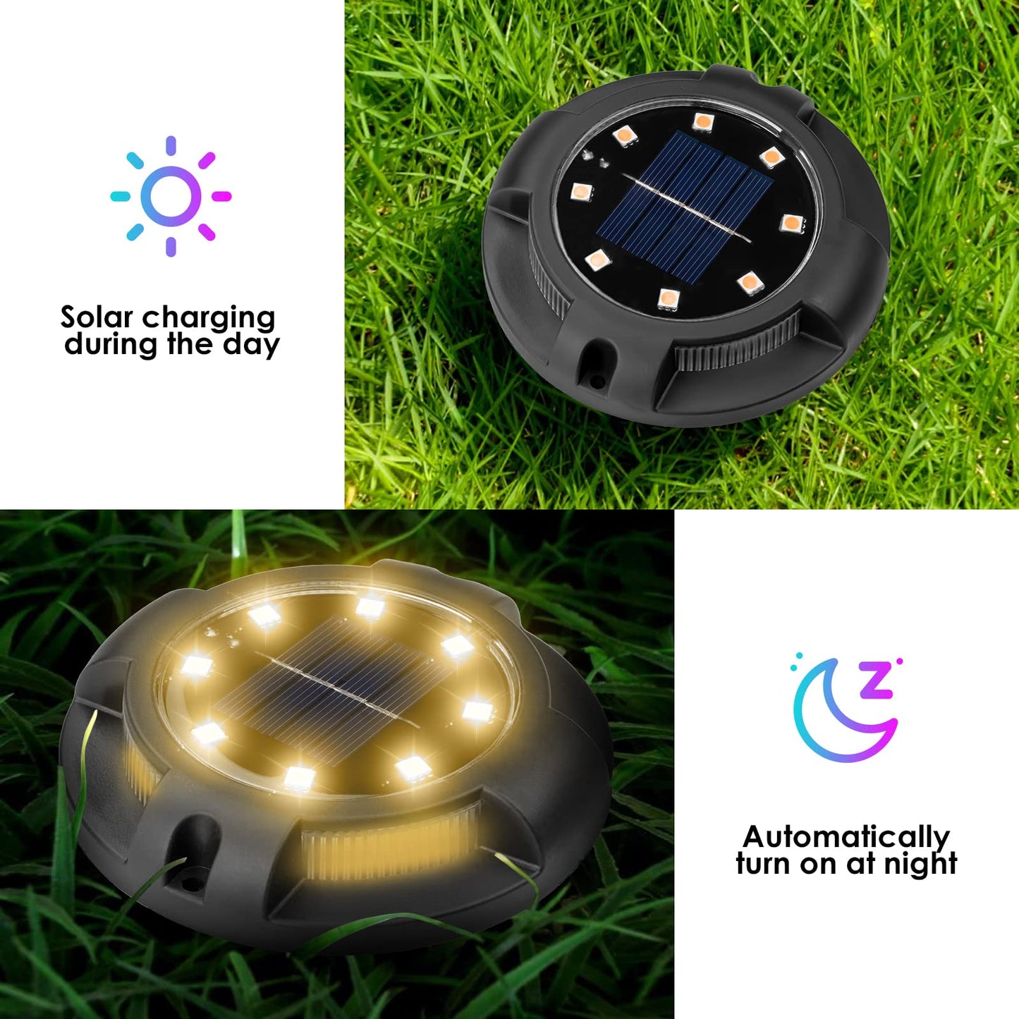 Fohil 12 Pack Solar Ground Lights Outdoor,12 LEDs Solar Disk Lights Waterproof In-ground Lights for Pathway Lawn Yard Patio Walkway Driveway Deck Garden Decor