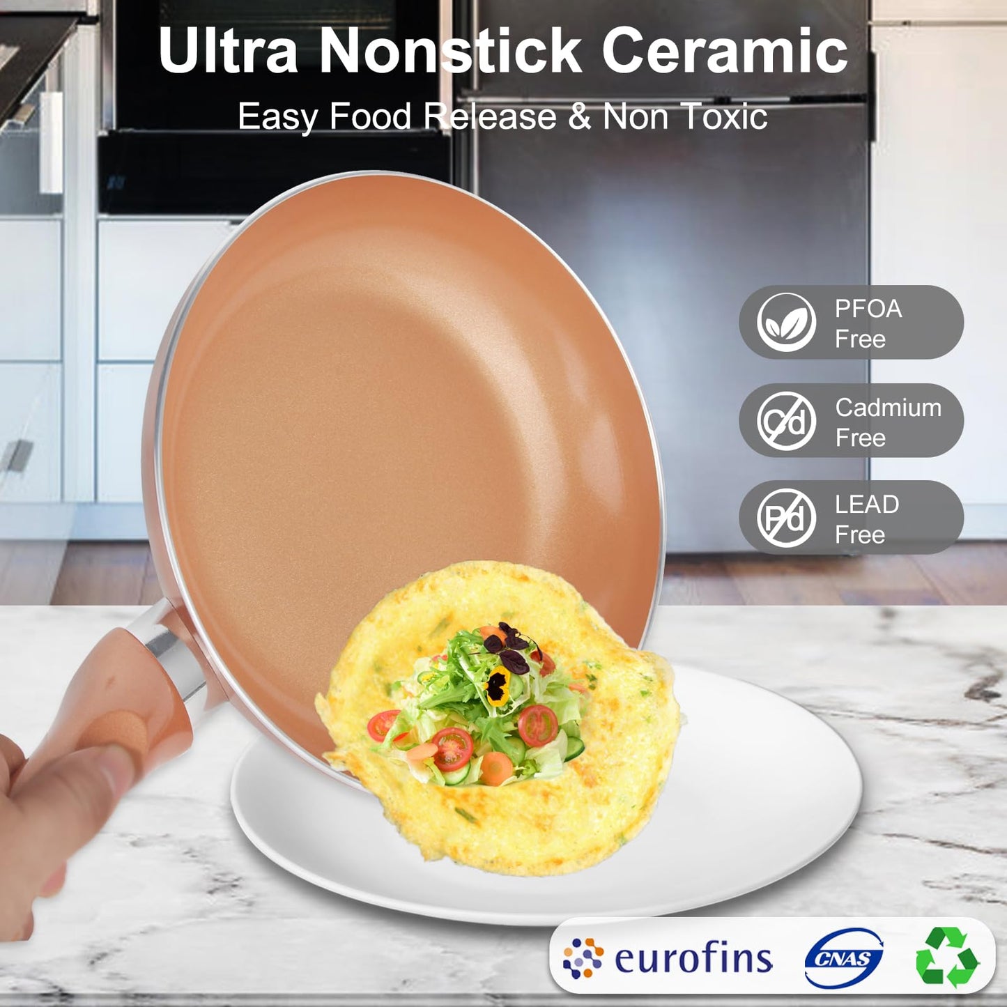 M MELENTA Pots and Pans Set Non Stick, 11pcs Ceramic Nonstick Cookware Set Induction Cookware, Pots and Pans with Frying Pan, Sauce Pan, Cooking Pot, Kitchen Utensils, 100% PFOA Free, Copper
