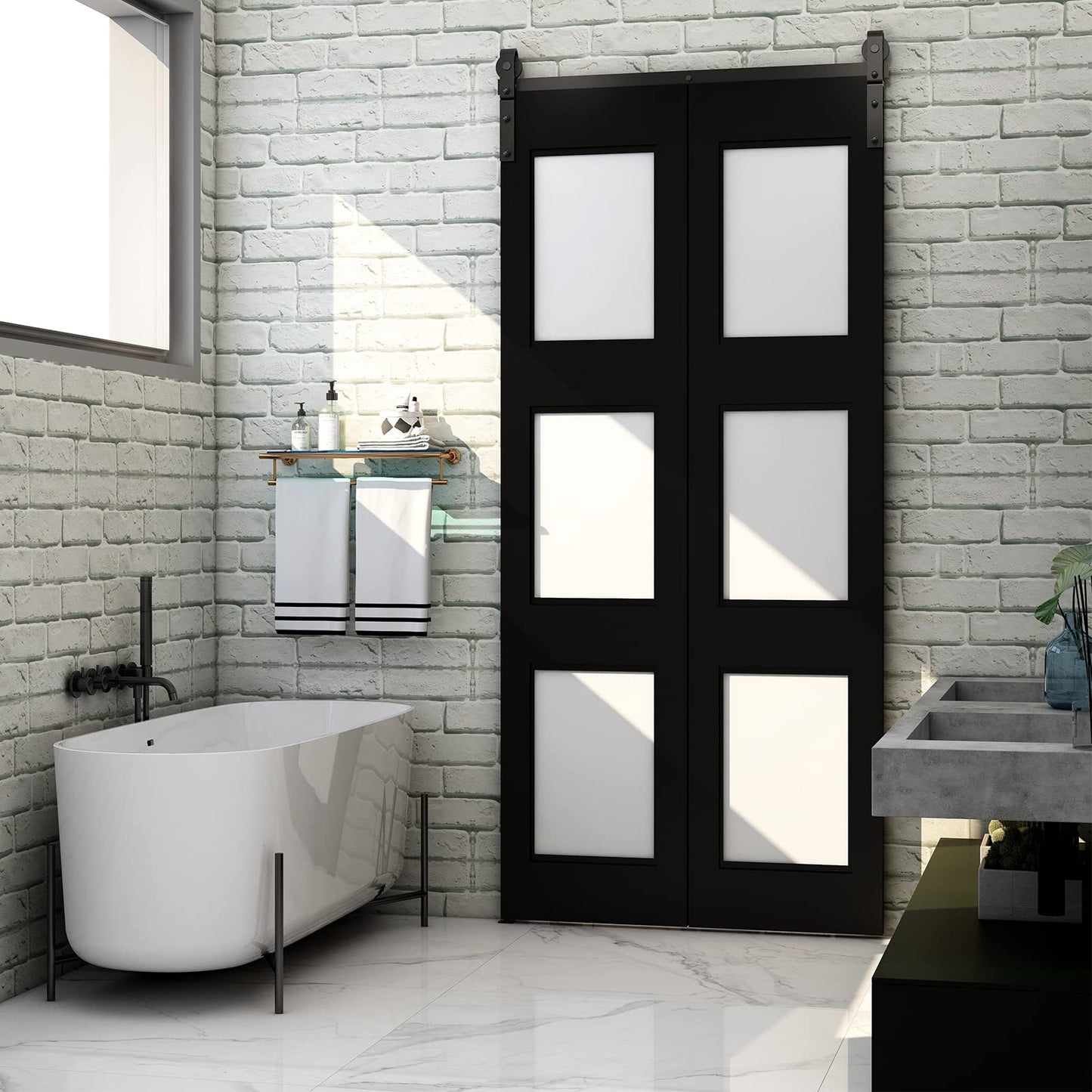 BONIKLUBA 40" Bi-Folding Sliding Barn Door Hardware Track Kit,Smoothly&Quietly,Side Mounted Black Roller,Easy Install,Door Not Included [Fit Double 18" Bifold Doors]