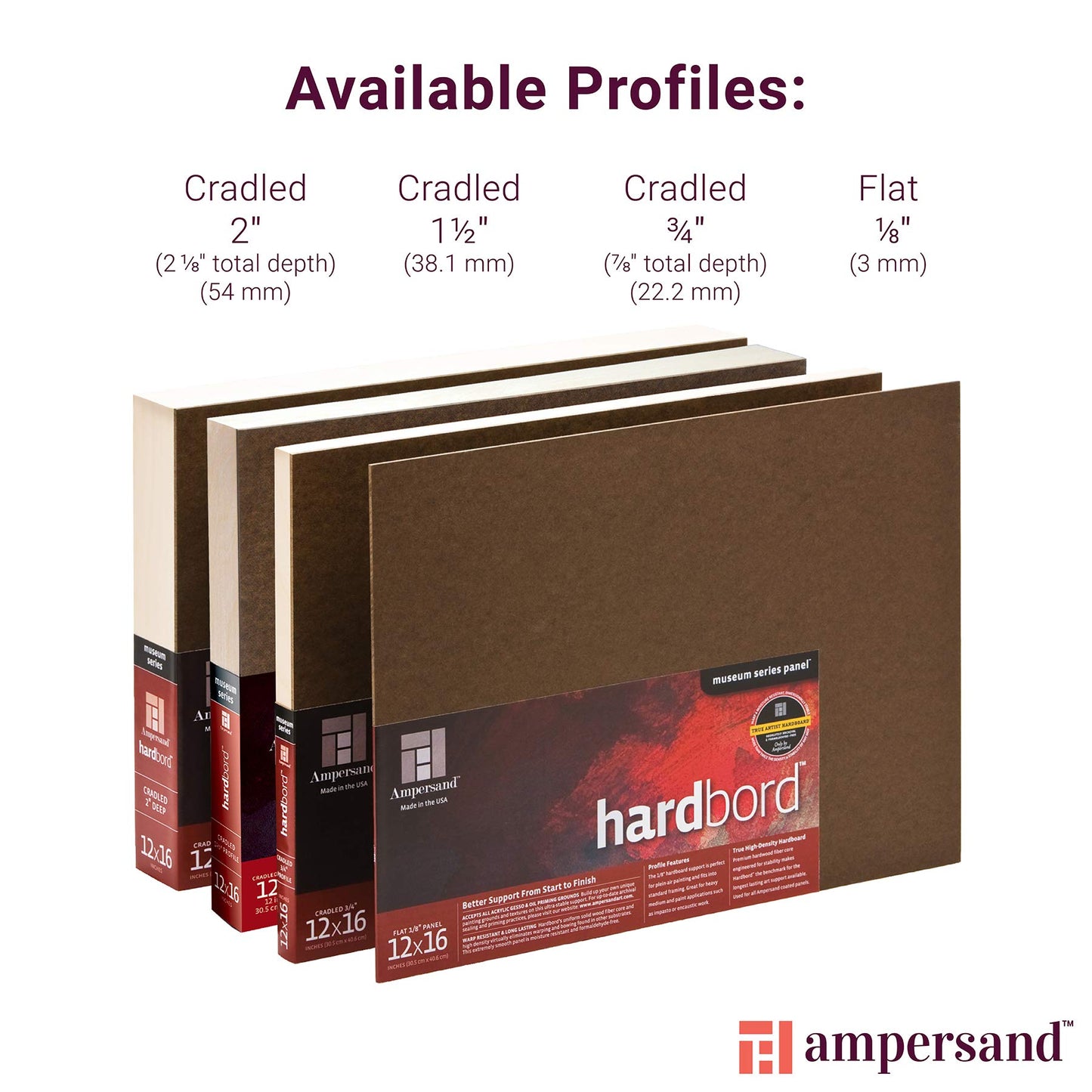 Ampersand Art Supply Hardboard Wood Painting Panel: Museum Series Hardbord, 12" x 16", 1/8 Inch Flat Profile