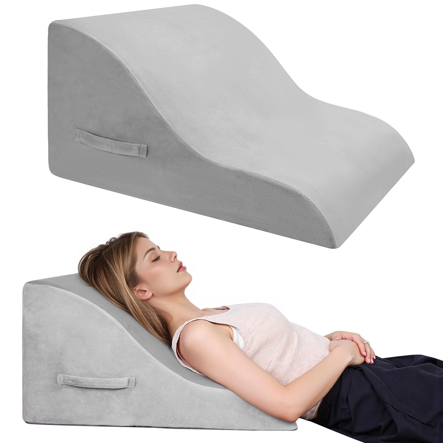 Babenest Wedge Pillow for Adults, Washable Cover High-Density Foam Triangle Orthopedic Pillows for Leg Elevation, After Surgery, Acid Reflux, Back Support for Sitting Up in Bed, Incline Cushion(Grey)