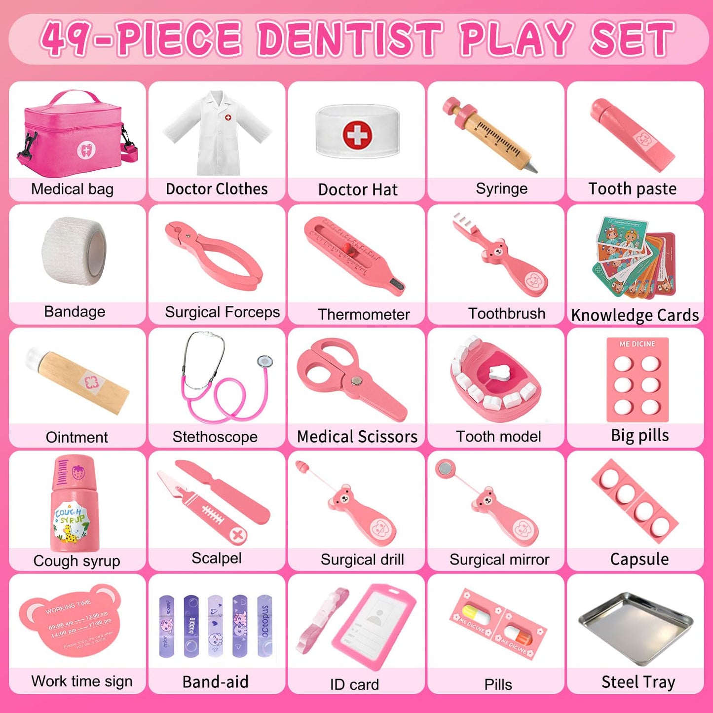 XZZO Doctor Kit for Kids, Pretend Play Dentist Set for Toddlers with Medical Bag & Real Stethoscope, Realistic Wooden Medical Kit Role Play Set, Gifts for Boys Girls 3+ Years