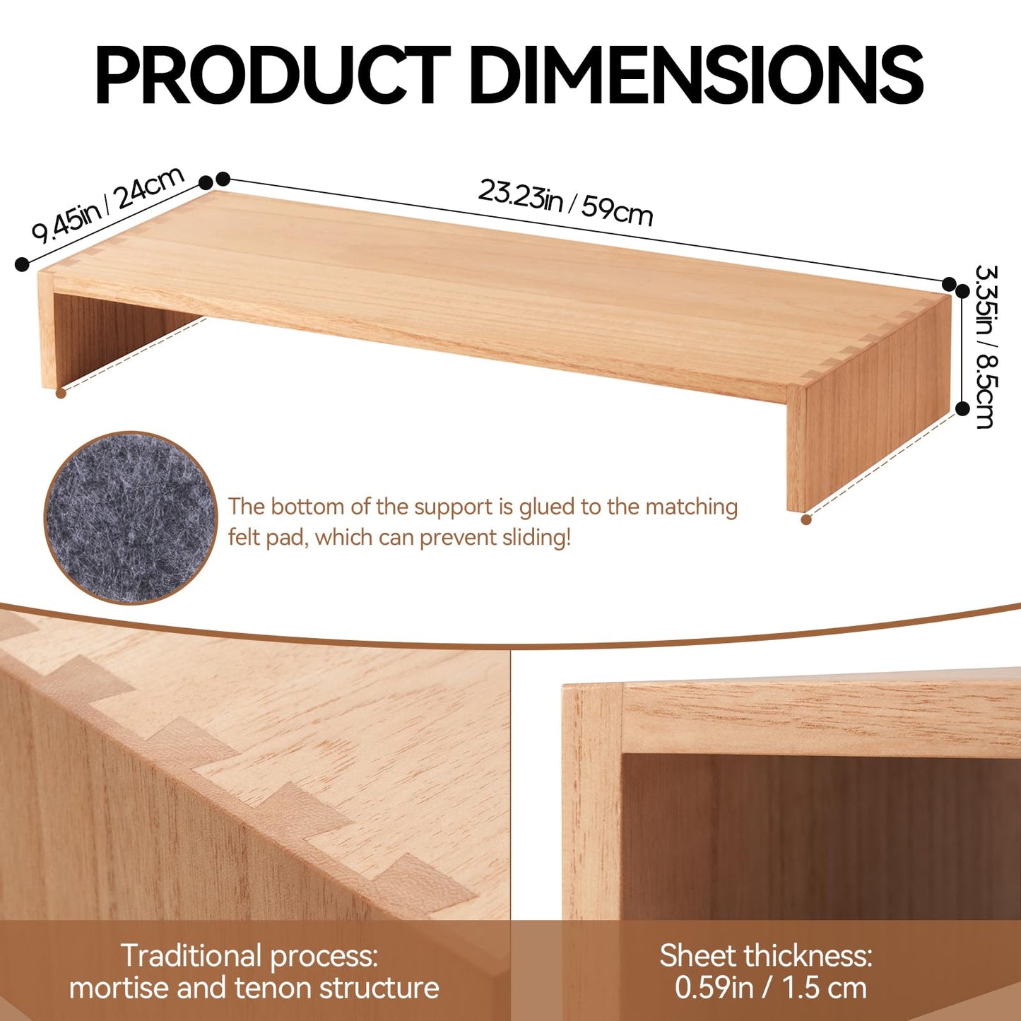 KIRIGEN Monitor Stand Wooden -Desk Stand Wood for Computer/Laptop/TV Printer - Monitor Arms & Stands Desk Riser for Office Organizers -Desktop Workspace (59 Natural)