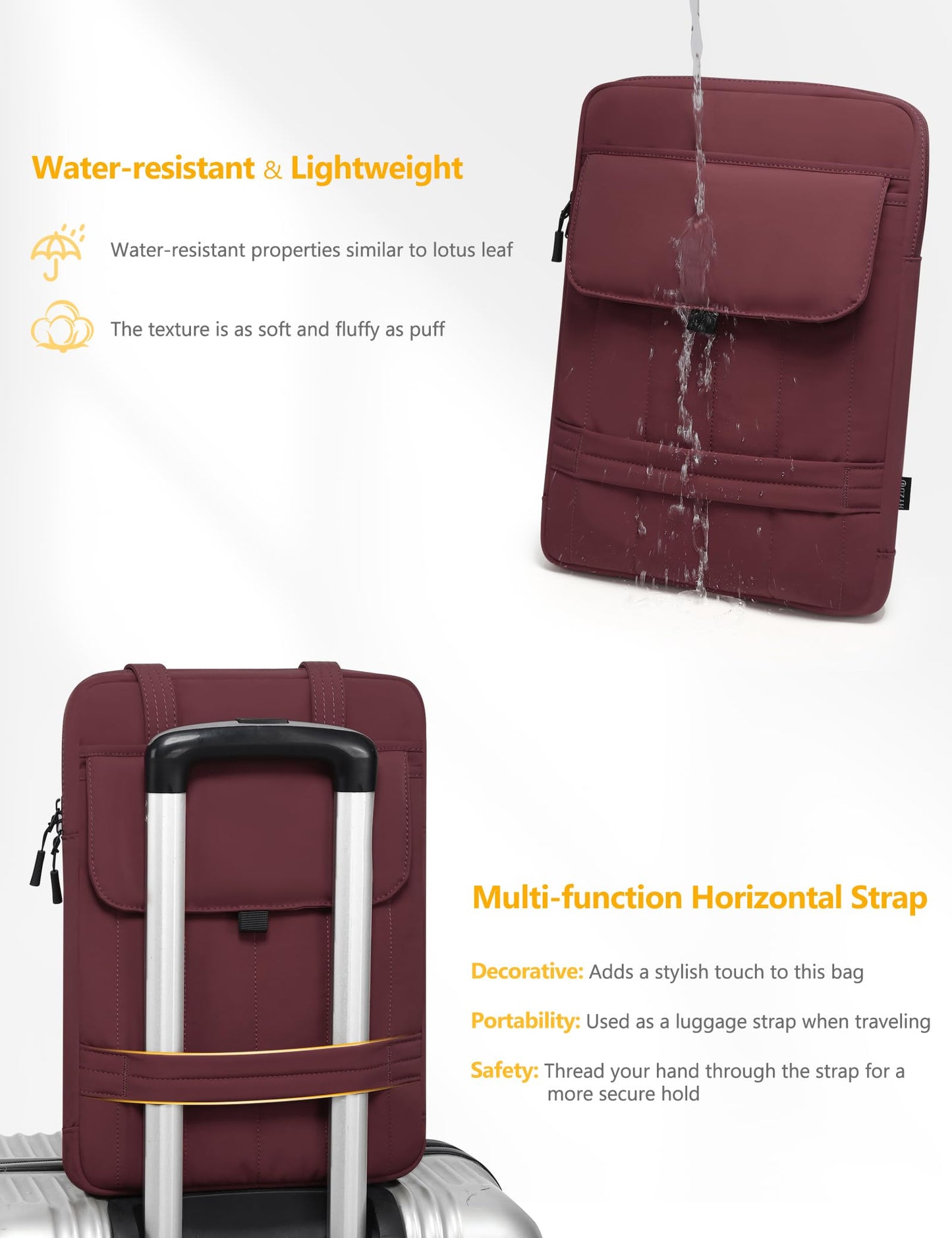 HYZUO 15-16 Inch Puffy Laptop Sleeve Padded Handbag for MacBook Pro 15/16, 15" 15.6" Dell/HP/Lenovo/Asus/Acer/Samsung Notebook Chromebook, Women Slim Shoulder Bags Work Daily Bag, Wine Red