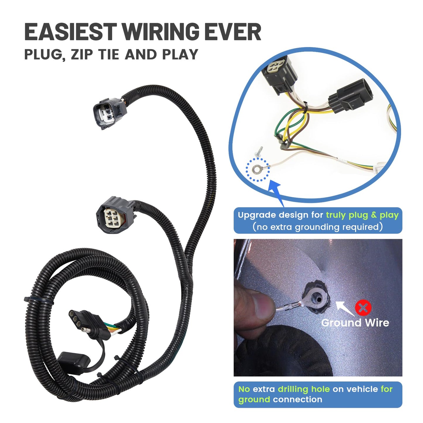 MECMO 4-Pin Trailer Wiring Harness for Jeep Wrangler JK JKU 2007-2018, Tow Hitch Wiring for Rubicon Sahara Sport Unlimited 2-Door 4-Door Trailer Light Connect Custom 4 Way Plug and Play T-Connector