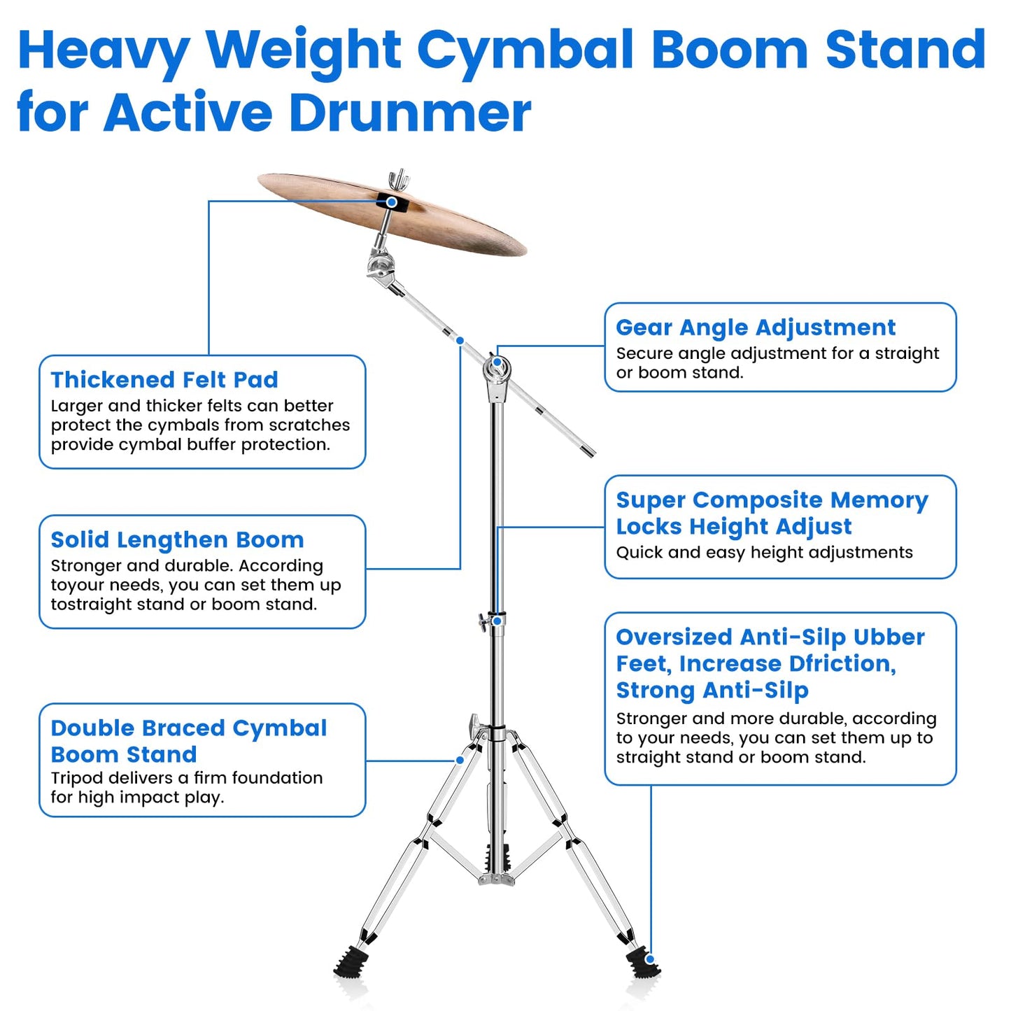 polar lights Cymbal Stand, Adjustable Cymbal Stand for Drum Hardware Percussion Mount Holder Gear Set Drum Hardware Set for Mounting Crash, Ride, Splash Cymbals, Double Braced Legs with Rubber Feet