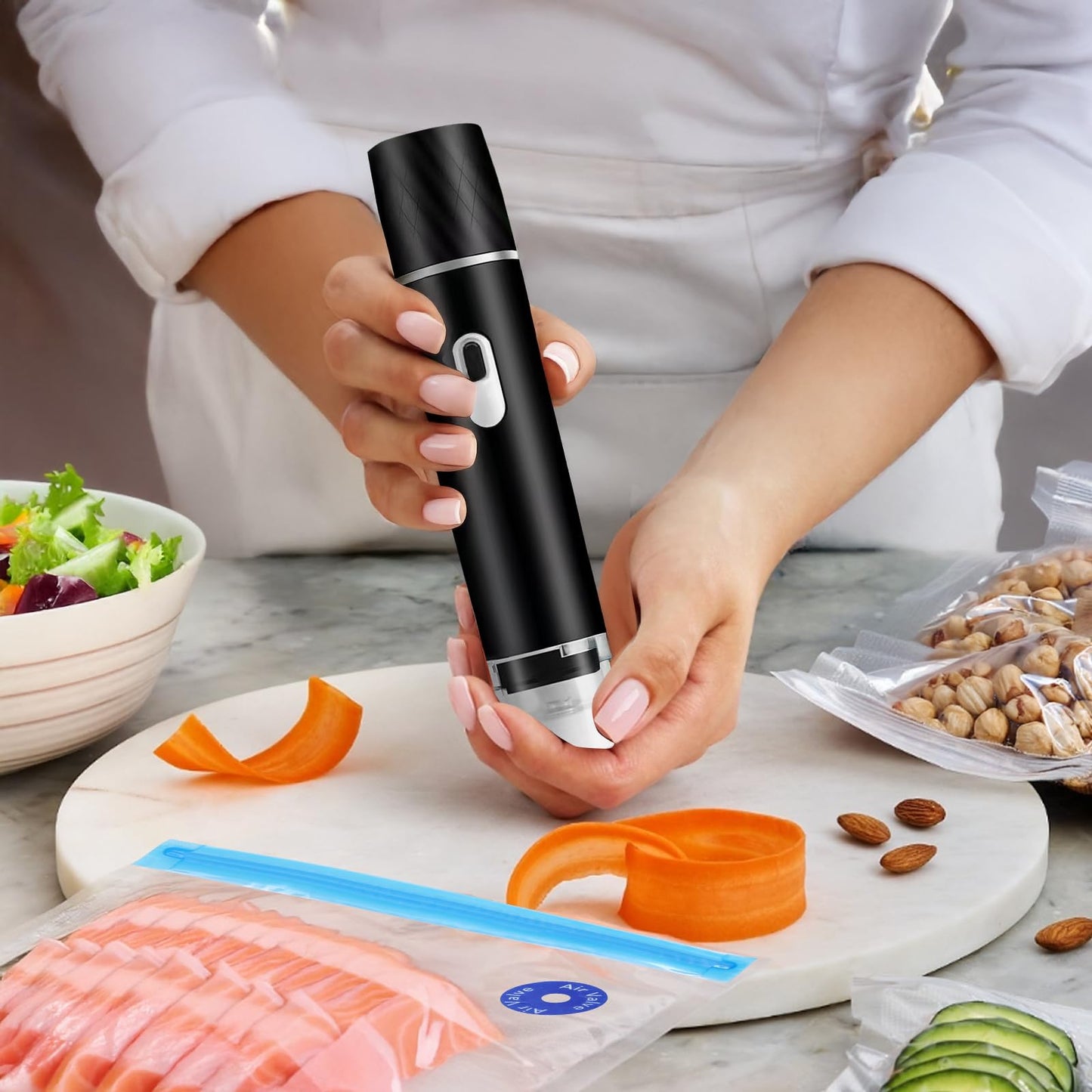 Handheld Vacuum Sealer for Food Sealer& Storage with 15PCS Multi-Sized Reusable Zipper Sous Vide Vacuum Bags. Vacuum Sealer with Mini USB Rechargeable, EAGZFFI(Black)
