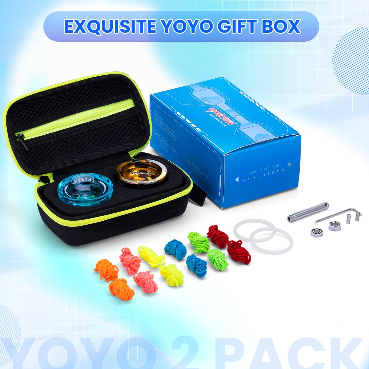 MAGICYOYO Professional Yoyo for Kids, Pack of 2 Yoyos, Unresponsive Yo Yo N11 and Responsive Yo yo K2, Dual Purpose Yo-yo for Beginner/Advanced, Extra Yoyo Case + 12 Strings + Bearing Kit