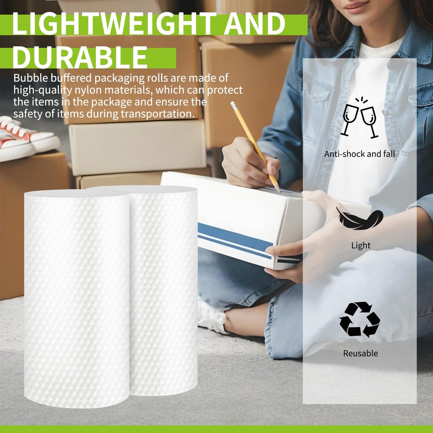 High-PQ Lightweight Bubble Cushioning Wrap Roll, Nylon Bubble Cushioning Rolls, Fragile Packing Supplies for Shipping, Mailing and Moving Packing Supplies(3Roll 12"X1182'')