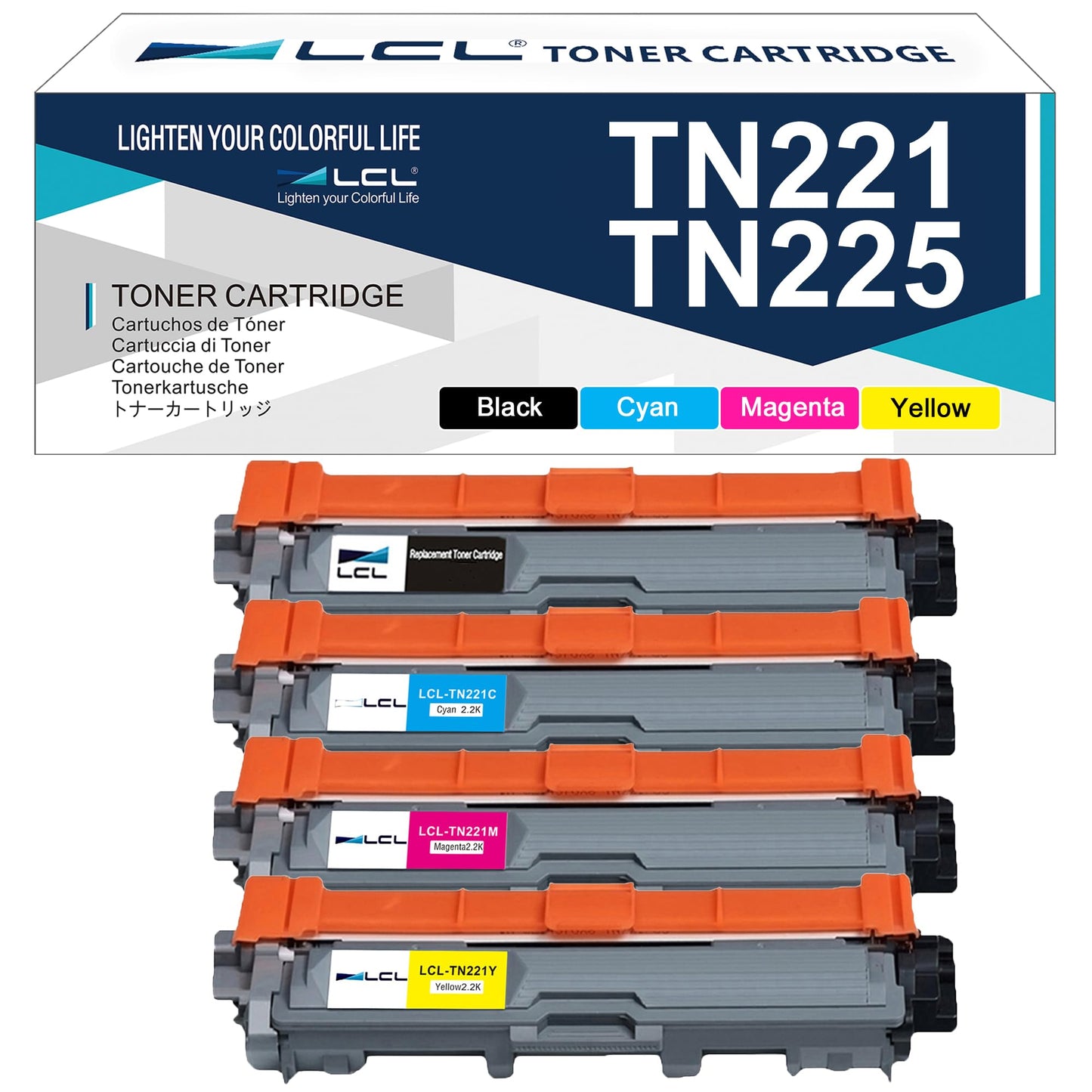 LCL Compatible Toner Cartridge Replacement for Brother TN-221 TN-225 TN221 TN225 TN221BK TN225C TN225M TN225Y (4-PK,Black,Cyan,Magenta,Yellow) for HL-3140CW HL-3142CW HL-3150CDN HL-3150CDW HL-3152CDW