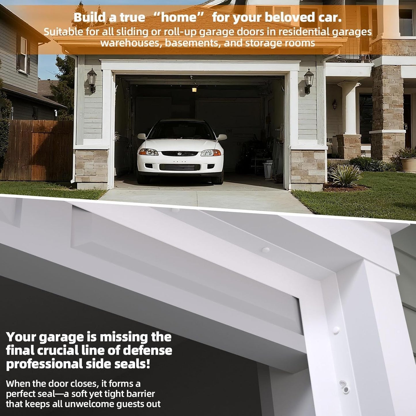 Apoctsddo Garage Door Seal Top and Sides, 34FT Garage Door Weather Stripping, Universal Weatherproofing Insulation Kit, Prevents Drafts, Easy Installation, Energy Saving Trim Seal