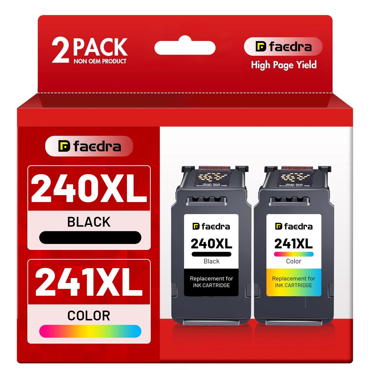 Faedra 240XL 241XL Ink Cartridges for Canon PG-240XL CL-241XL Ink Cartridges Combo Pack 240 XL 241XL for Canon PIXMA MG3620 MG3600 TS5120 MG3220 MG3520 MG2120 MX472 MX452 Ink (1Black 1Color)